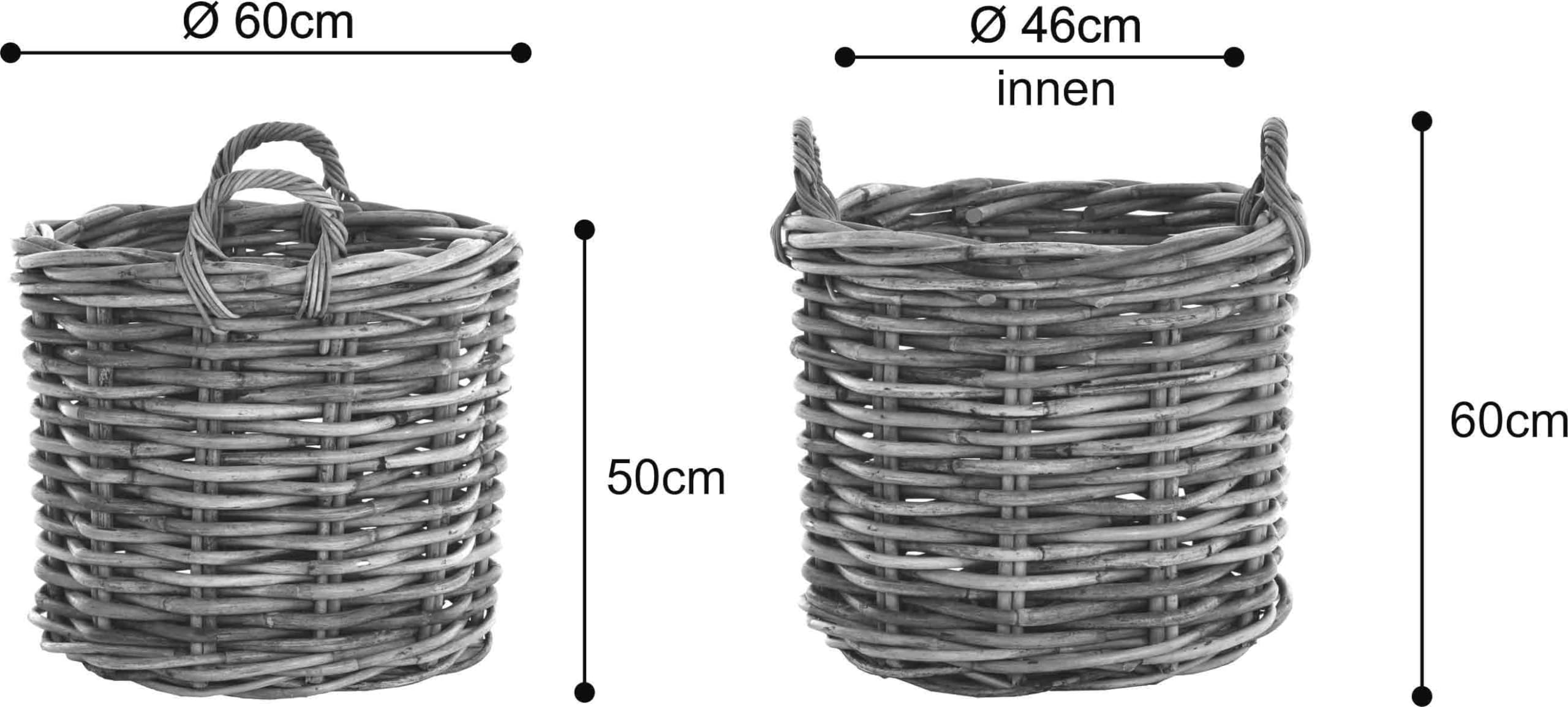 Großer Pflanzkorb Natur Rattan XXL Übertopf Korb mit Griffen Garten Pflanzen Deko-Korb (Rund, Mittel) Garten