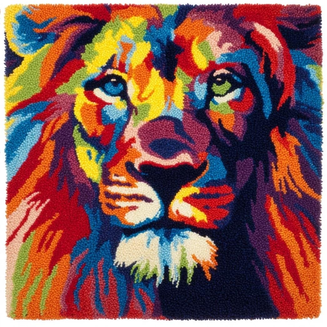 AxiangziK Latch Hook Cushion Kit,Lion DIY Embroidery Pillow Cover 43X43Cm