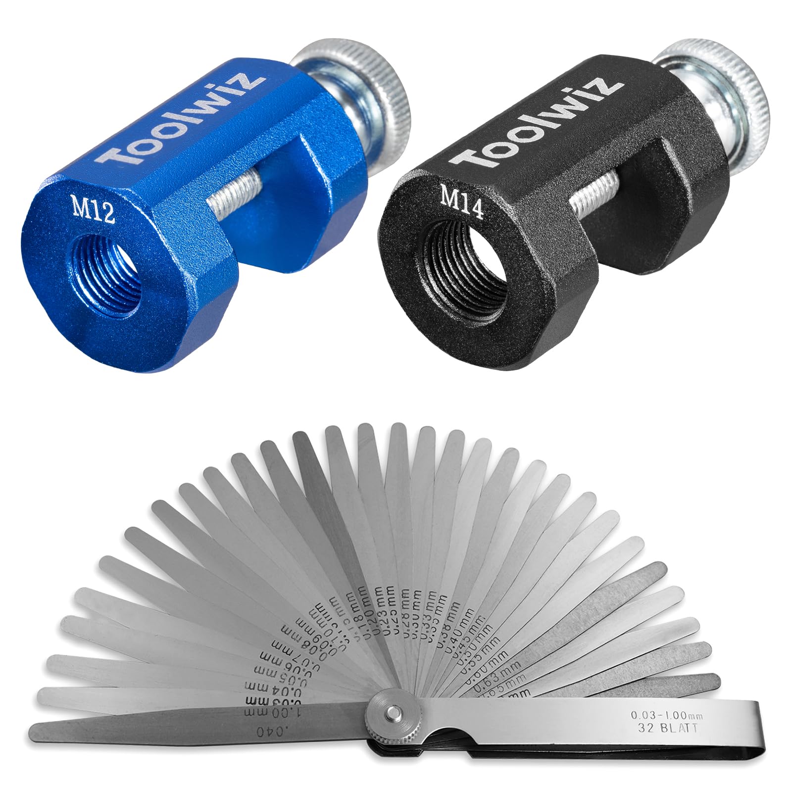 Toolwiz Spark Plug Gapping Tool 2pcs with 32 Blade Steel Feeler Gauge, Compatible with 12mm 14mm Thread Spark Plugs Valve Adjustment Tool