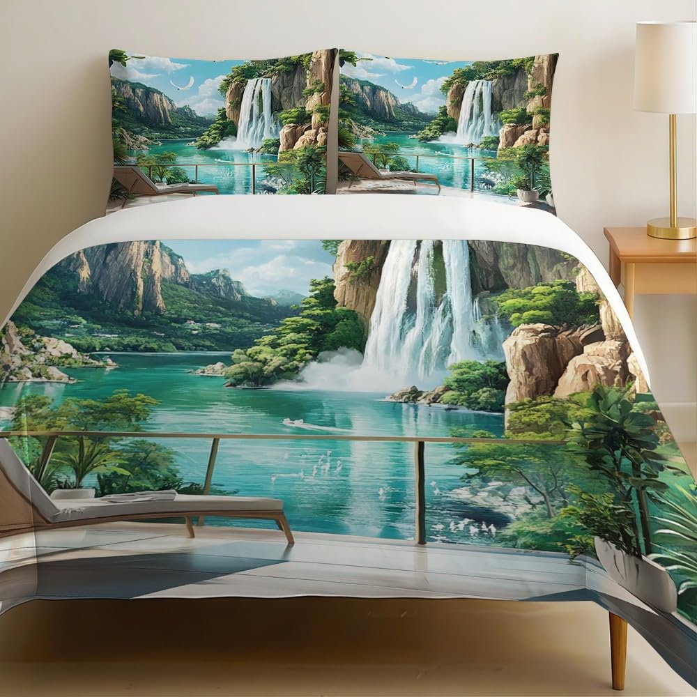 Housse de couette 140x200 cascade tropicale pour une chambre zen