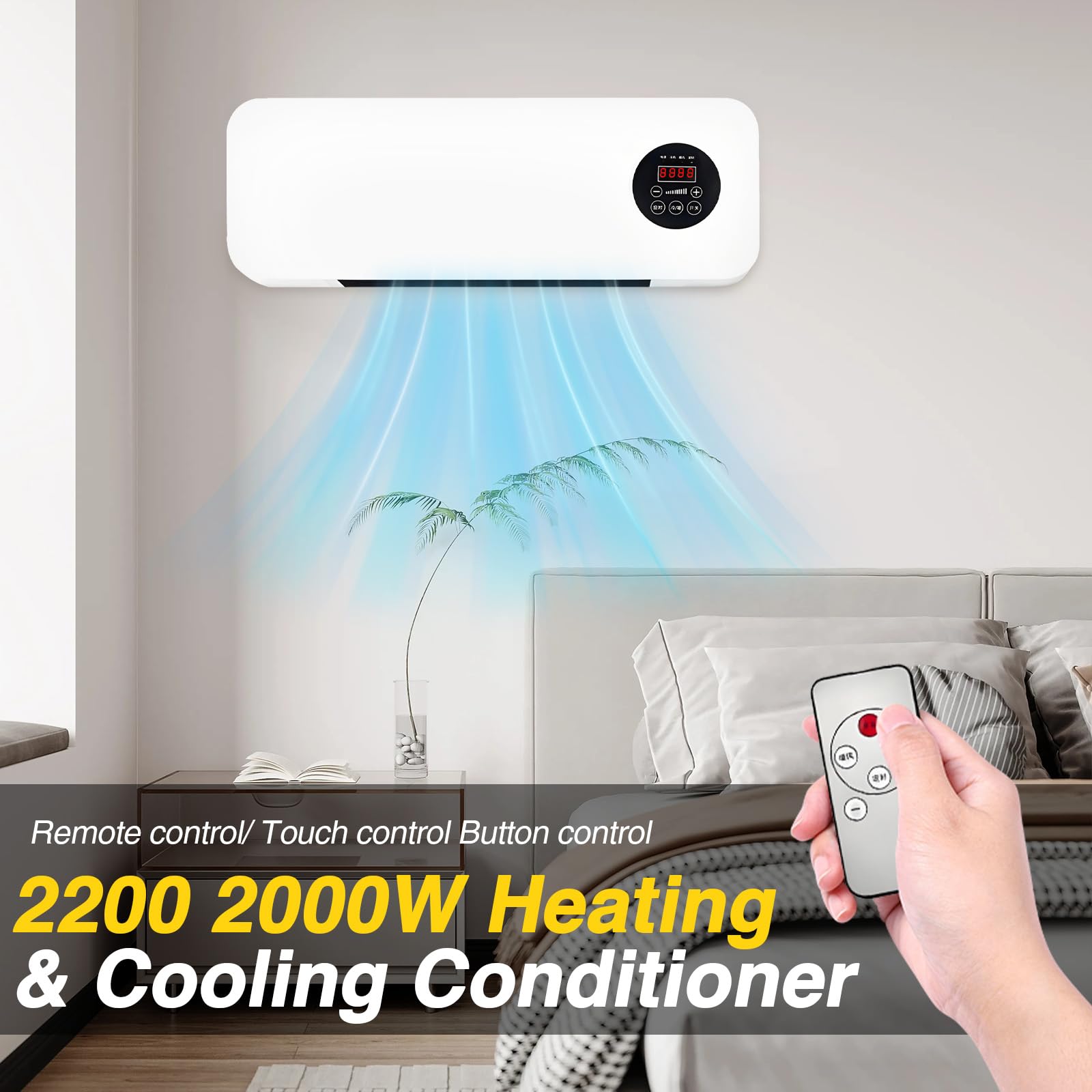 2000 W Condizionatore a Parete Reversibile Spalato, Condizionatore Senza Unità Esterna 60 x 21 x 8,5 cm Riscaldamento e Raffreddamento Compatto, Silenzioso, Installazione Rapida, con Telecomando, per