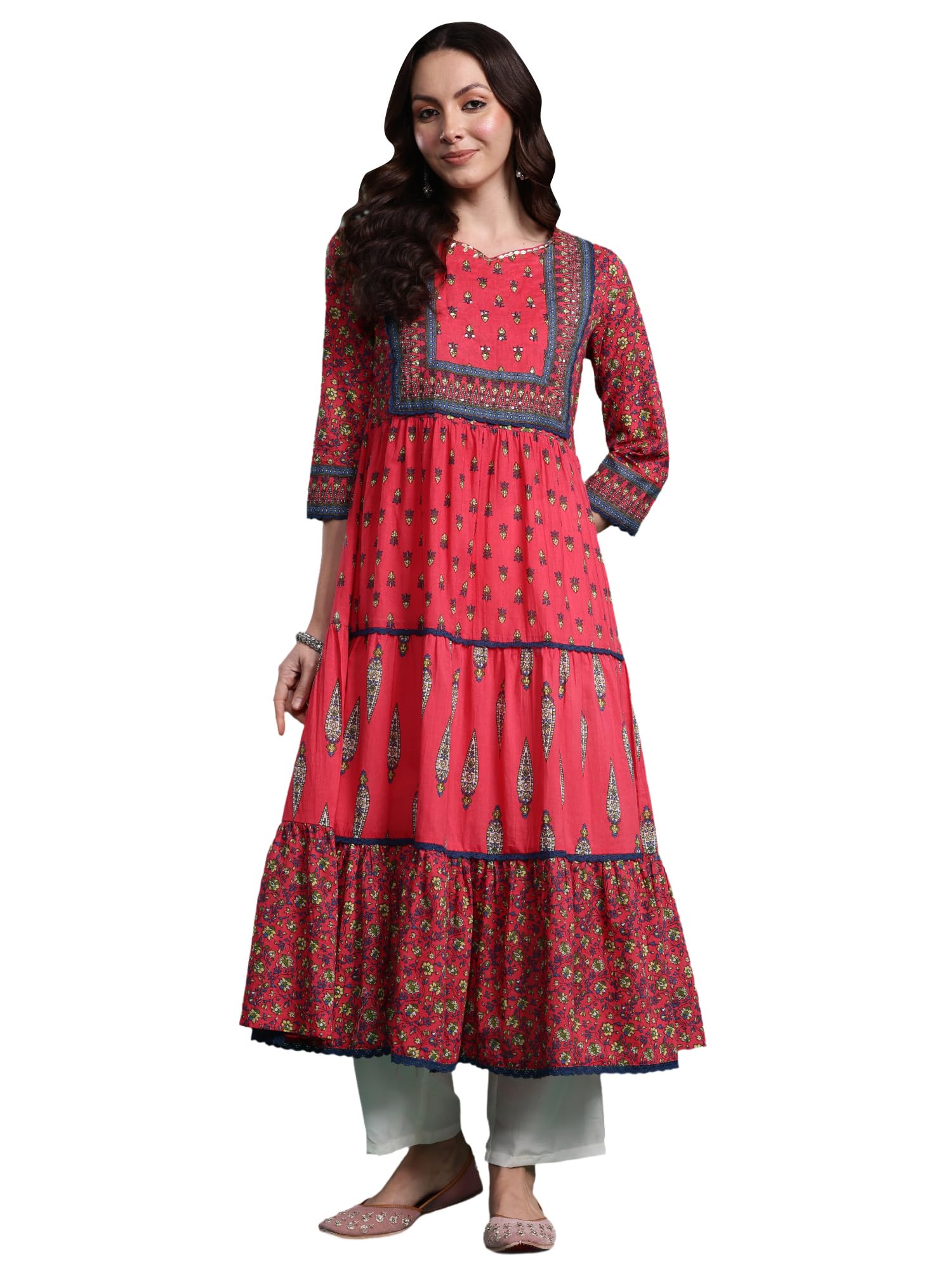 indo era Women's Anarkali Cotton Ethnic Motifs Printed Dress (ET0RD9764)-picture-48