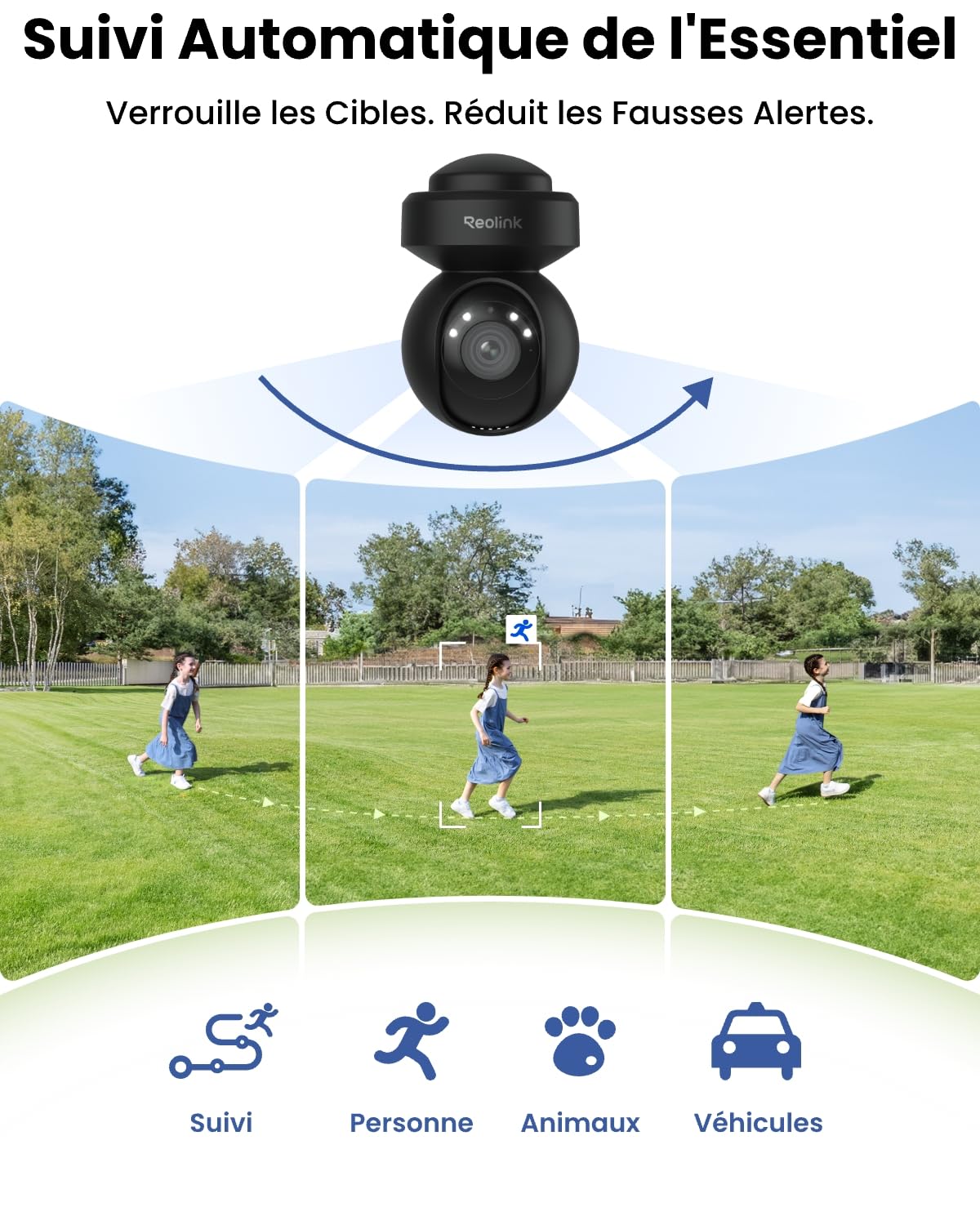 Reolink 4K PTZ Caméra Surveillance Extérieure Zoom Optique 3X Suivi Auto | Wi-FI 6, Détection Humain/Véhicule/Animaux, Vision Nocturne en Couleur 2,4 / 5GHz Audio Bidirectionnel, E1 Outdoor Pro Noir
