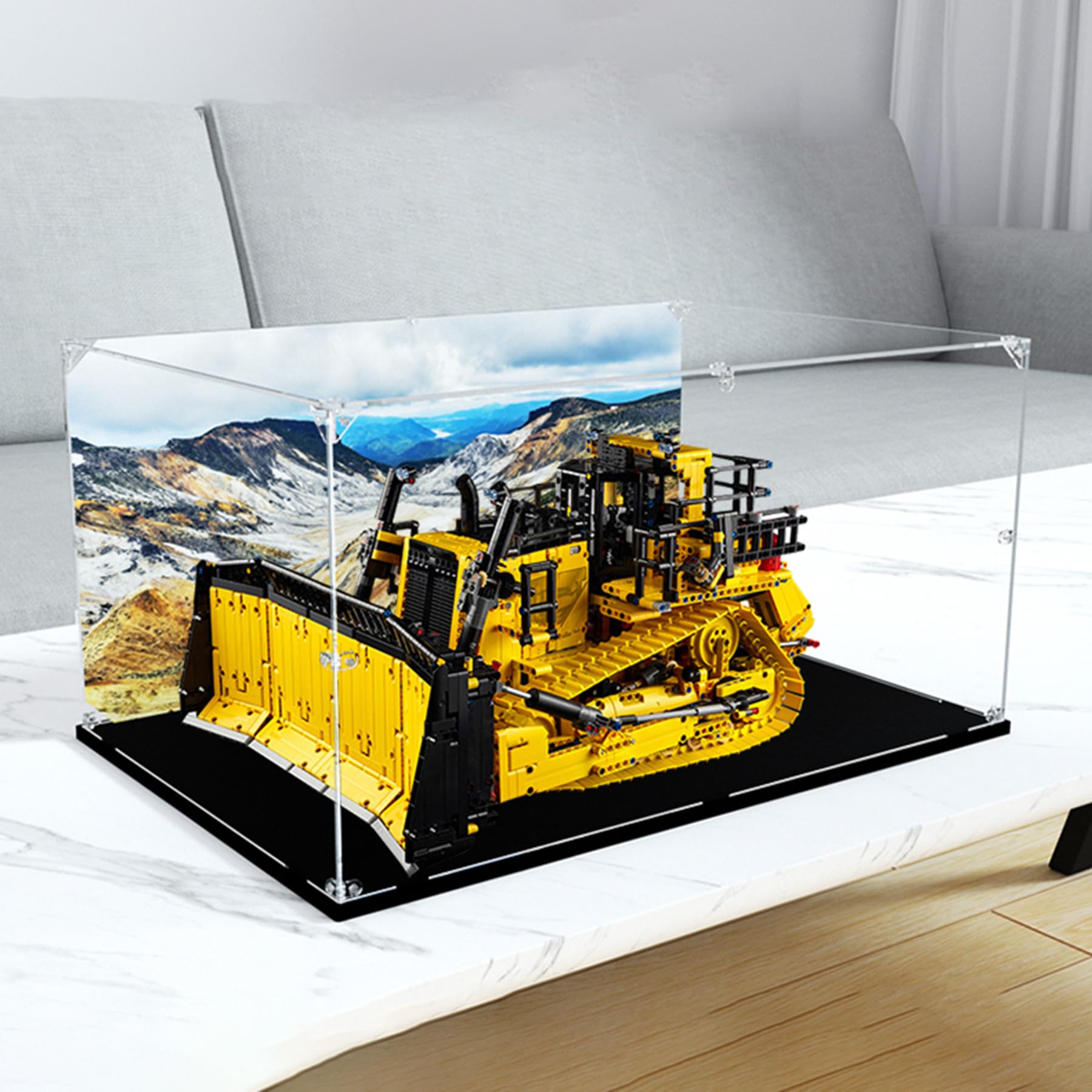 XNSHENGXAN Acrylic Transparent Display Box Compatible to Lego #42131 D11 Bulldozer (23.6*15.7*11.8in), Display Cases for Collectibles,3mm Wooden Base + Background