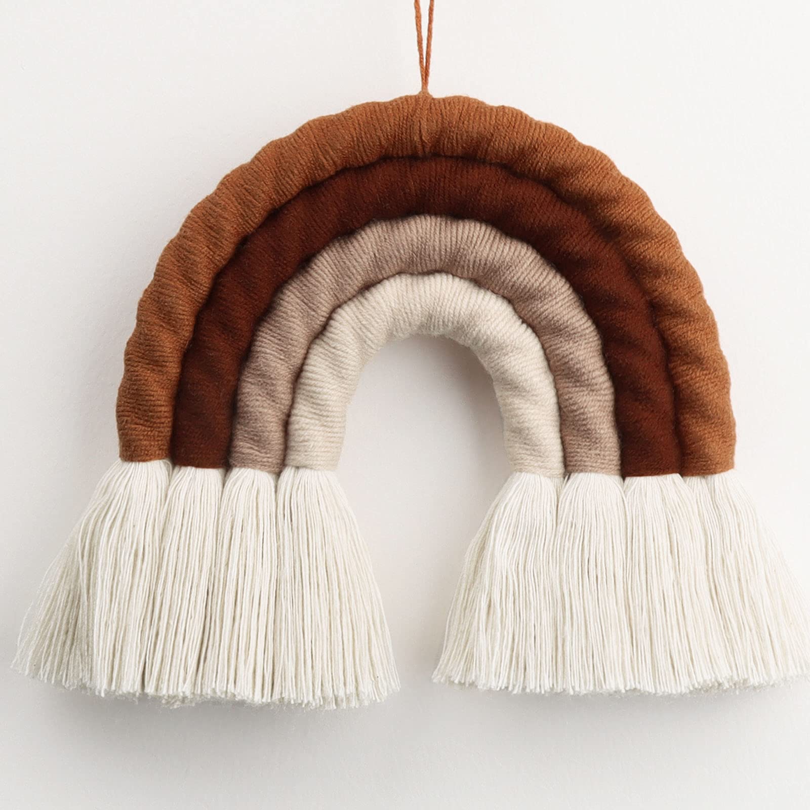 EBINGMIMA Rainbow Wall Hanging, Woven Rainbow Wall Hanging, Rainbow Macrame Wall Hanging for Nursery and Home Decor (Brown,7x7x0.78in)