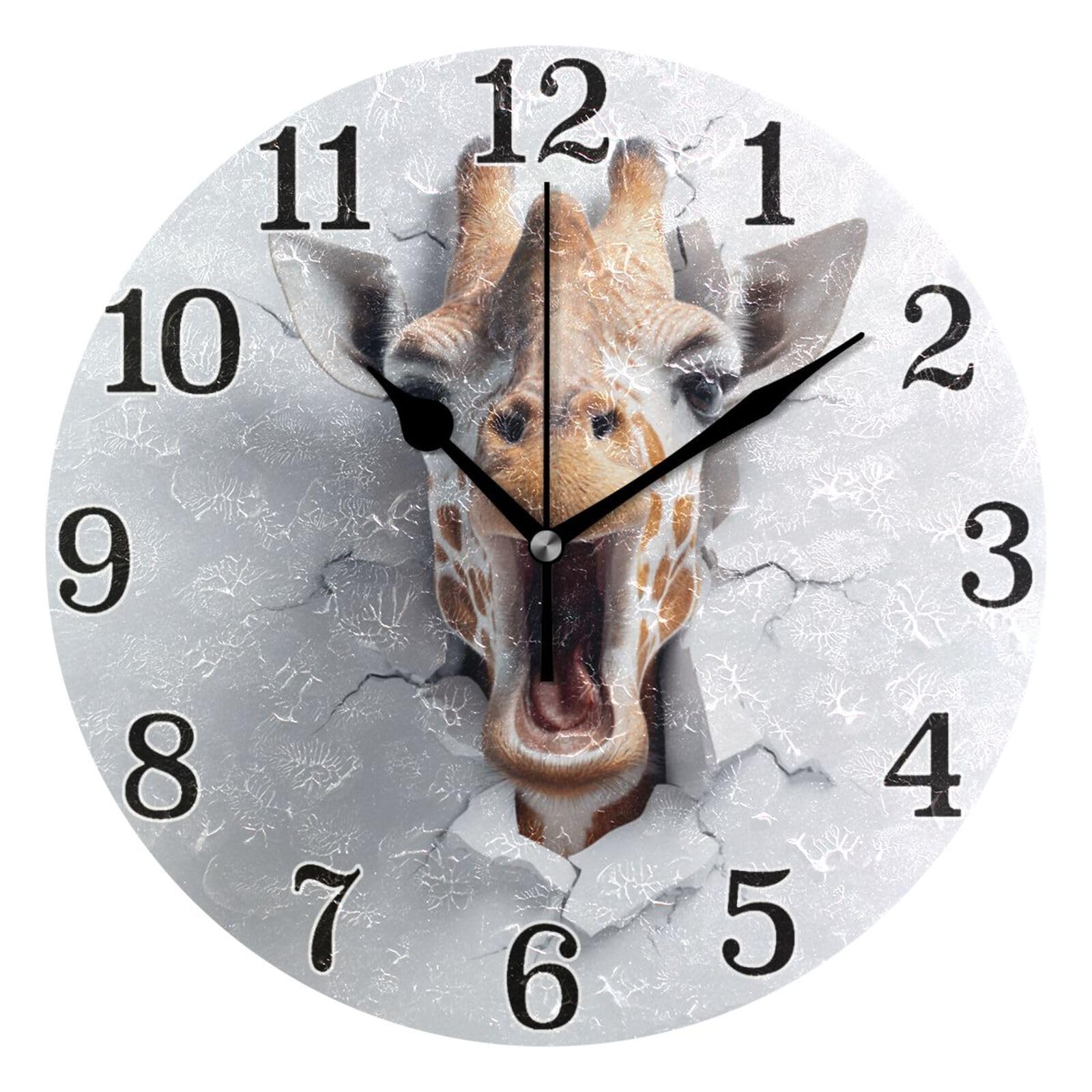 Horloge murale ronde girafe 3D sans tic-tac à piles pour calmer l'ambiance de classe