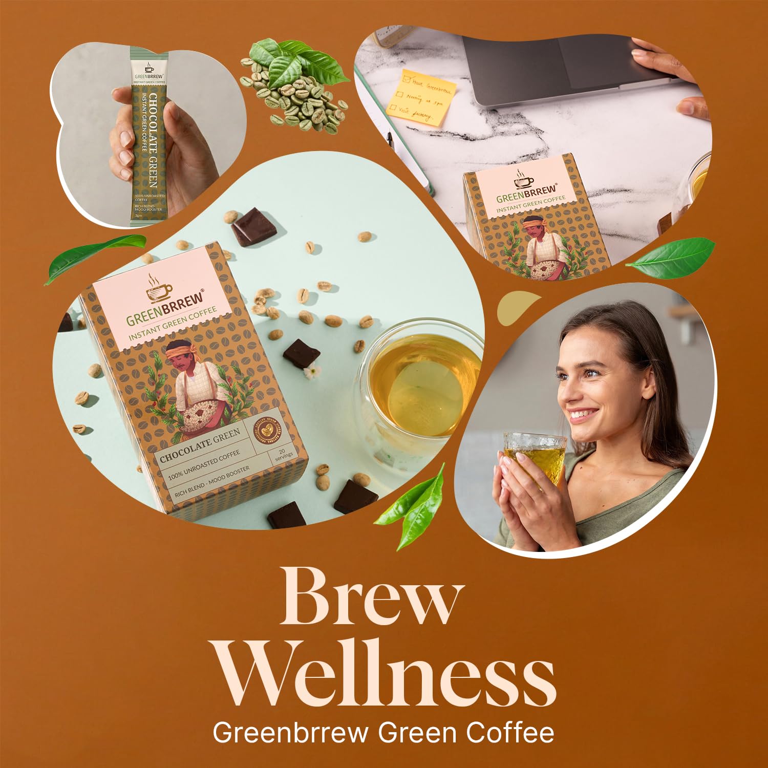 Greenbrrew Chocolate Instant Green Coffee - 40 Easy Mix Sachets, Pack of 2 (120g) 2
