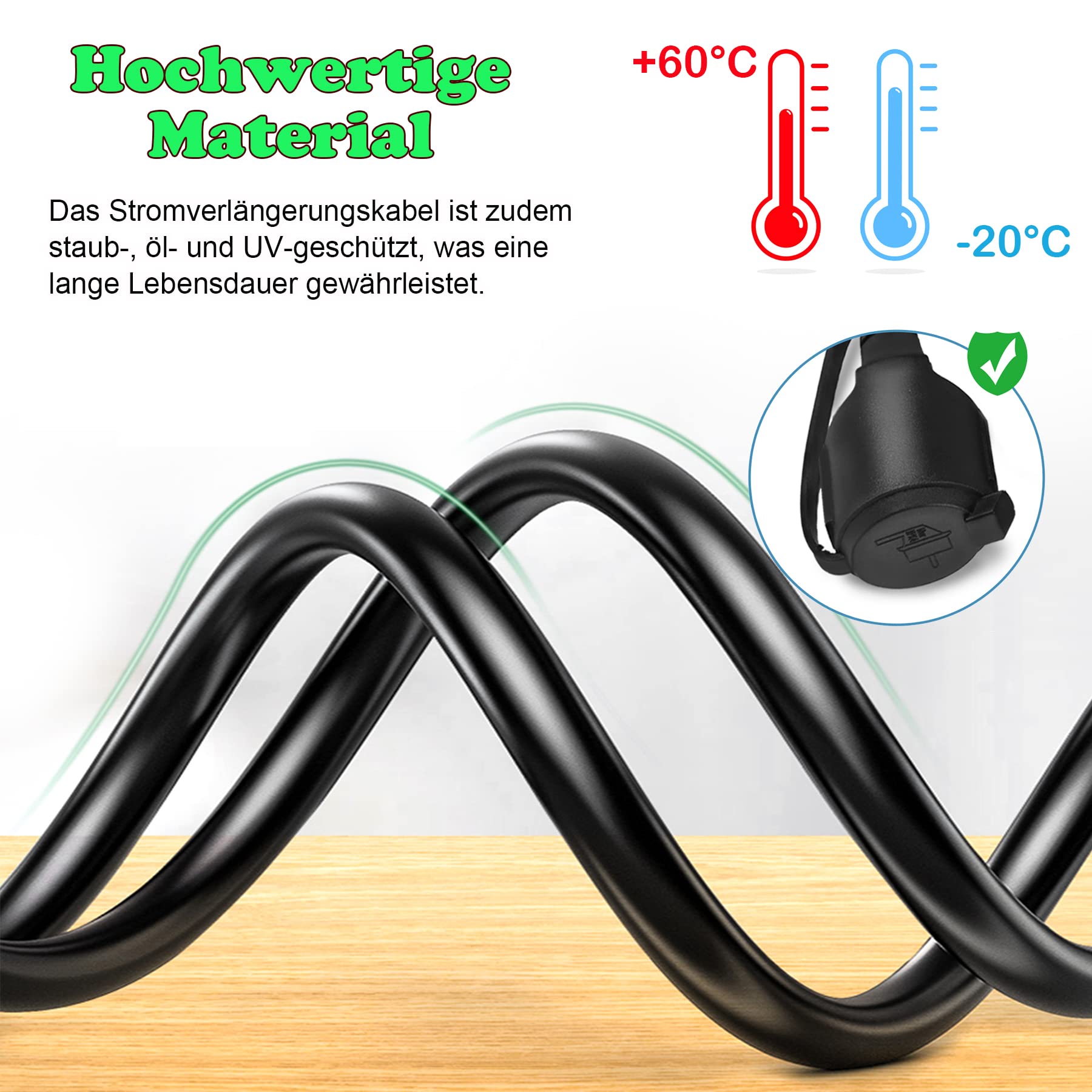 Froadp Cavo di prolunga da 30 m, 230 V, cavo di alimentazione con spina europea e tappo di protezione, IP44, per esterni, per interni ed esterni (nero)