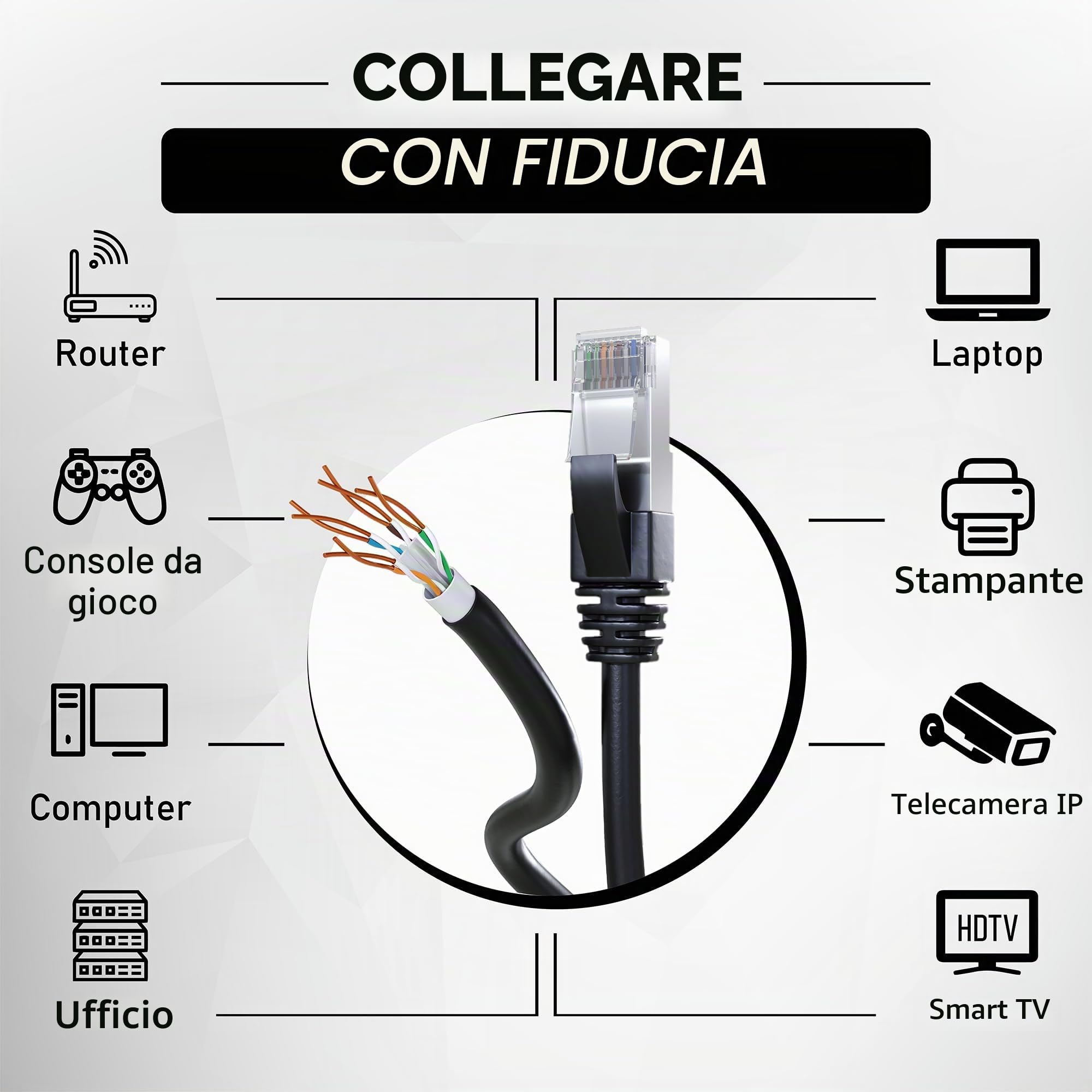Mr. Tronic Cavo Impermeabile Esterno Ethernet Cat 6 da 50m, Cavo di Rete LAN Cat 6 ad Alta Velocità Per Internet Veloce 1 Gbps - AWG24 Sfuso Senza Connettori RJ45, UTP CCA (50 Metri, Nero)