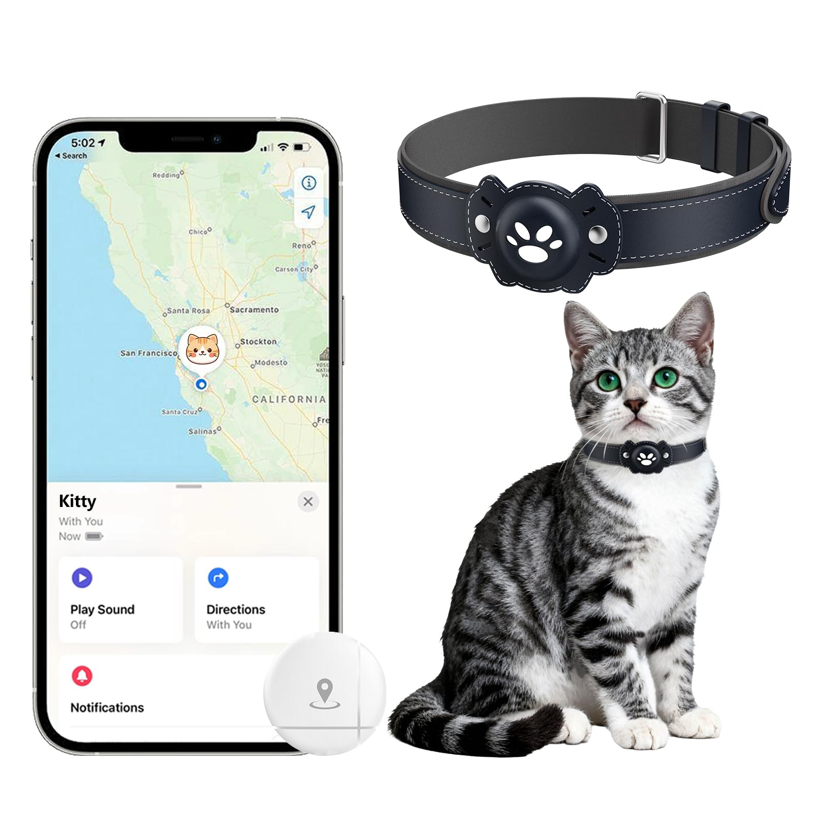 Photo 1 of 2-in-1 GPS Tracker for Cats: Smart Pet Collar with Real-Time Tracking,No Monthly Fee/Subscription (iOS & Android) Waterproof, Anti-Lost,365-Day Long Battery Life GPS Tracker Cat Collar (Blue)