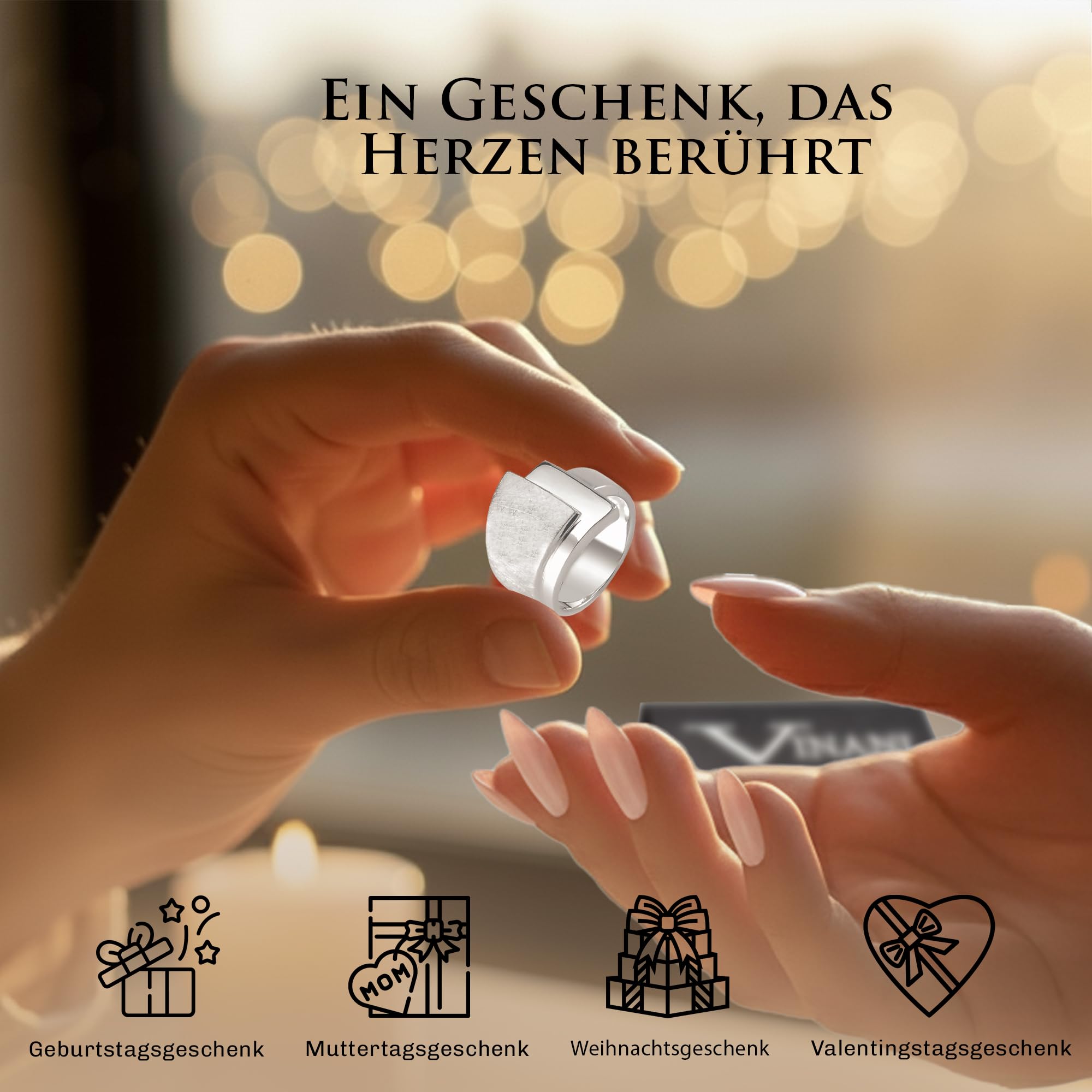 Vinani Damenring, 925 Sterling Silber – Schichten-Design mit 3 Ebenen, gebürstet und poliert, breites massives Band, handgefertigter zeitloser Schmuck für Damen