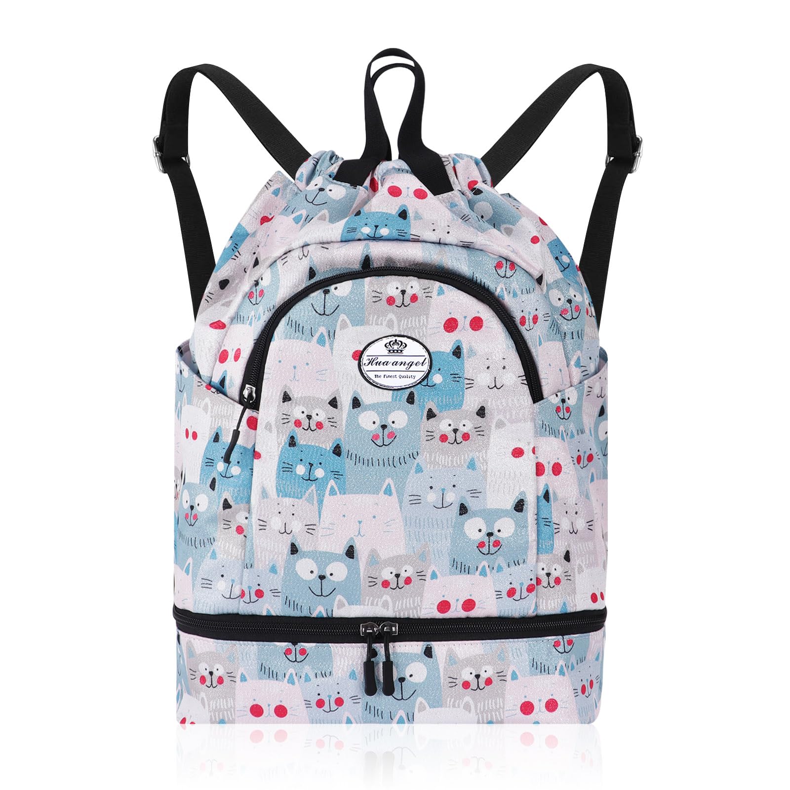HUA ANGEL Unisex Drawstring Backpack Sports Gym Bag Drawstring Bag Weekend Daypack with Shoe Compartment for Women Men Basketball Football Outdoor Fitness Yoga Swimming Beach