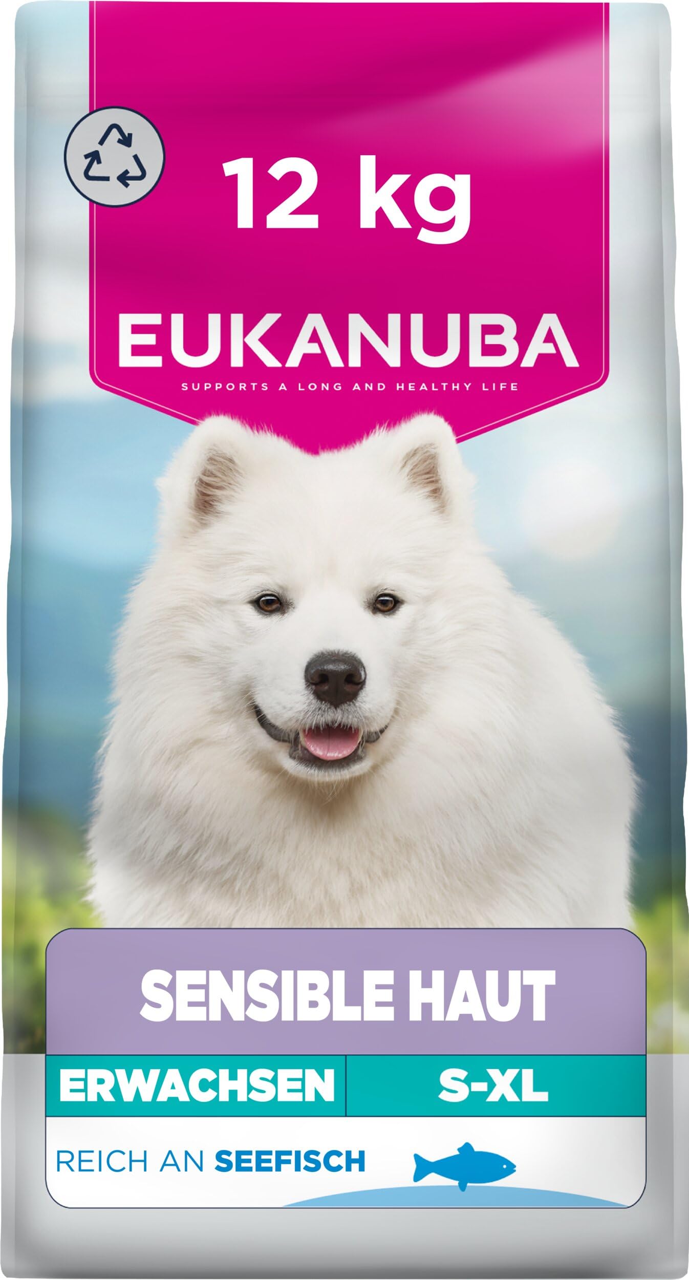 Eukanuba Sensitive Skin Hundefutter mit Seefisch - Hypoallergenes Special Care Trockenfutter für Hunde mit sensibler Haut, 12 kg