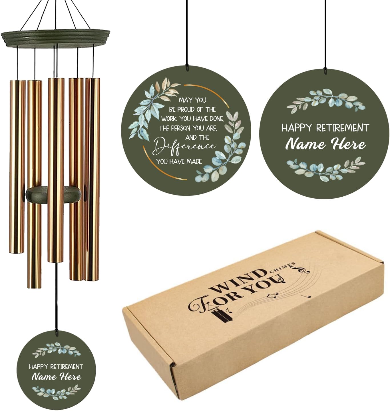 ASTARIN Personalized 36" Happy Retirement Wind Chimes, Retirement Wind Spinner Gift for Women/Men Teacher Coworker 2024, Going Away Farewell Gifts, Deep Tone Larde Wind Chime