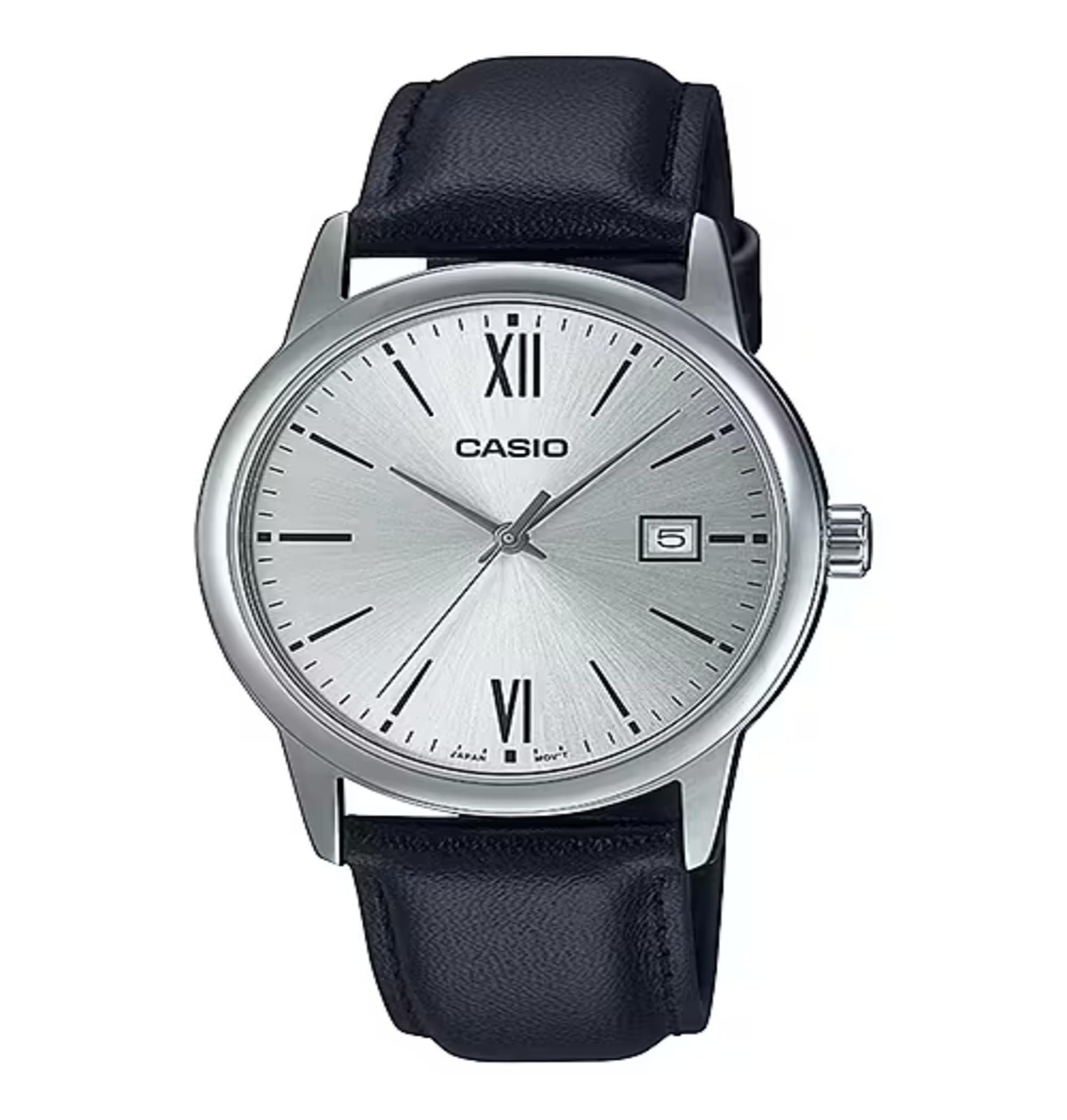 Casio MTP-V002L-7B3 Men's Standard Analog Black Leather Band Silver Dial Date Watch