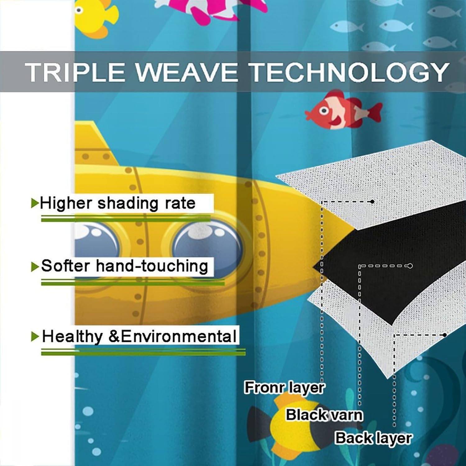 Boy Window Curtains Submarine Window Drapes Yacht Window Treatments Underwater World Oasis Thermal Drapes for Kids Girls Toddler Teens Room Dorm Decor Set 2 Panels,72x63 Inches, Style-1