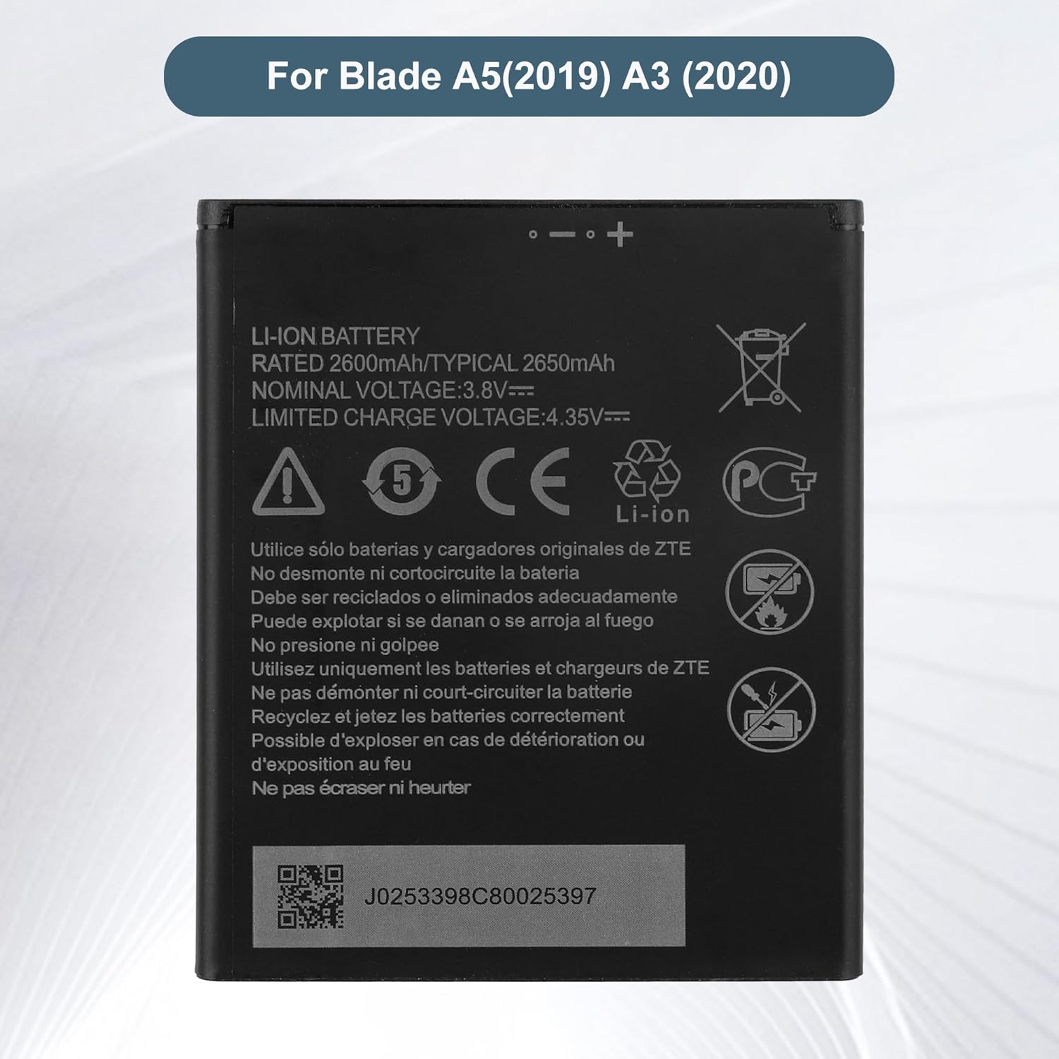 Replacement Battery Li3826T43P4h695950 Compatible with ZTE Blade A5(2019) A3 (2020), 2650mAh 3.8V, with Repair Tool Kit