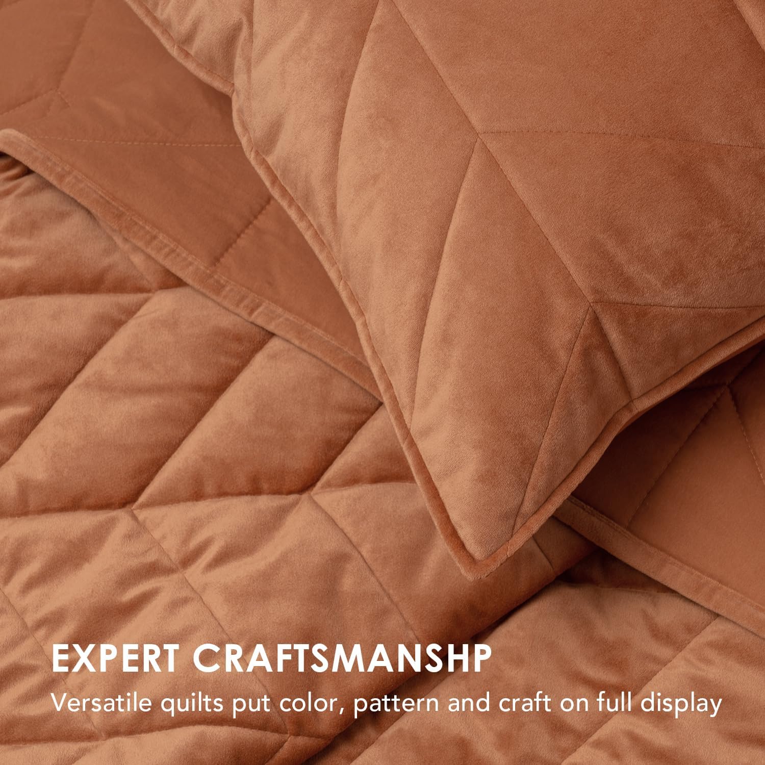 EverGrace 3 Pieces Luxurious Velvet King Quilts, Ultra Soft Lightweight Velvet Comforter Set, Matelasse Oversized Bedspread Coverlet for All Season with 2 Shams, Burnt Orange, 108x96