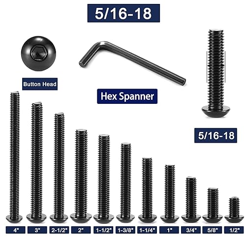 Miniatura 3 de Tornillos de cabeza de botón de 516-18 x 58 pulgadas, 20 tornillos de acero inoxidable 304 18-8, unidad hexagonal Allen, óxido negro por SG TZH (con