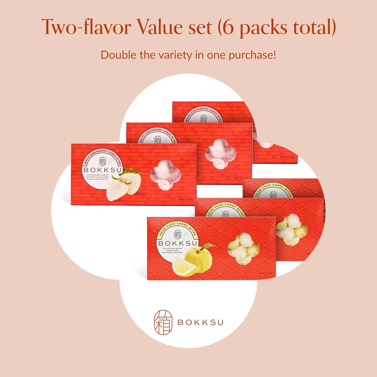 Bokksu Freeze-Dried Candy Duo - Freeze Dried Fruit Snacks (3-Pack White Strawberry + 3-Pack Sour Yuzu), Crunchy, Melt in Your Mouth, Bite-Sized, Japanese-Inspired Fruit Candy