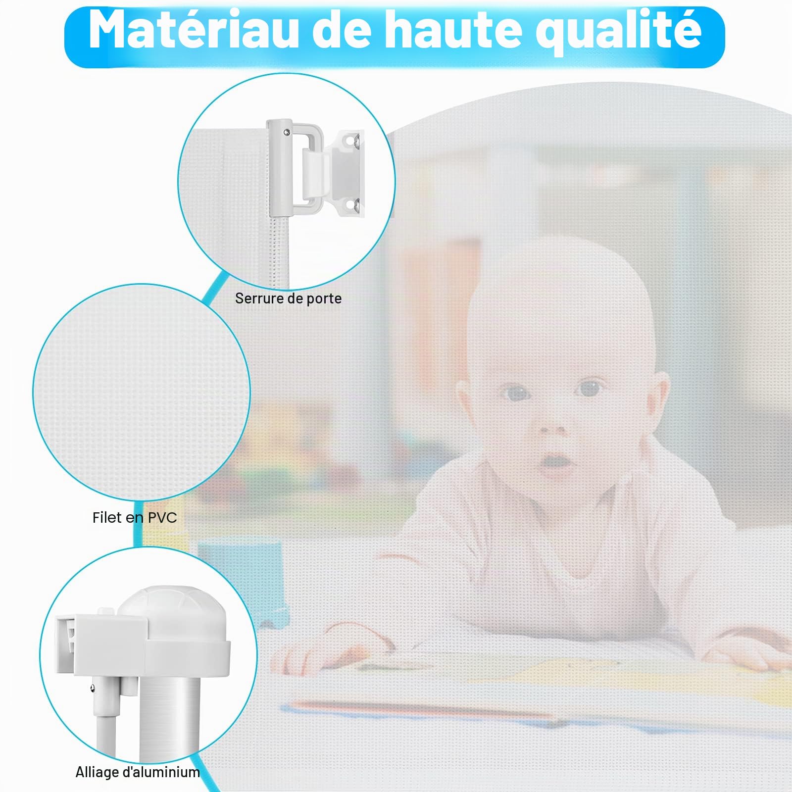 UISEBRT Barrière de Sécurité Rétractable 0 à 180 cm, Barrière de Sécurité Escalier pour bébés Enfants et Chien, barrière pour l'intérieur et l'extérieur, Blanc