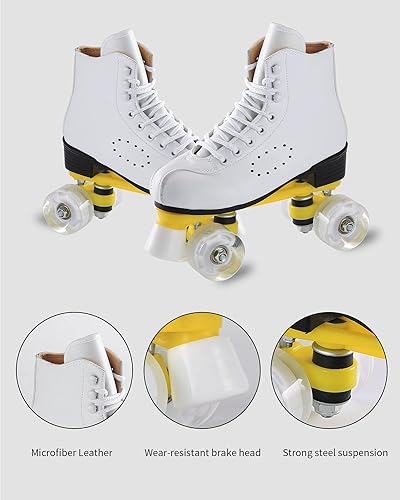 Miniatura 2 de Patines para hombres y mujeres, patines Derby negros con 4 ruedas brillantes, patines clásicos de doble fila para interiores y exteriores