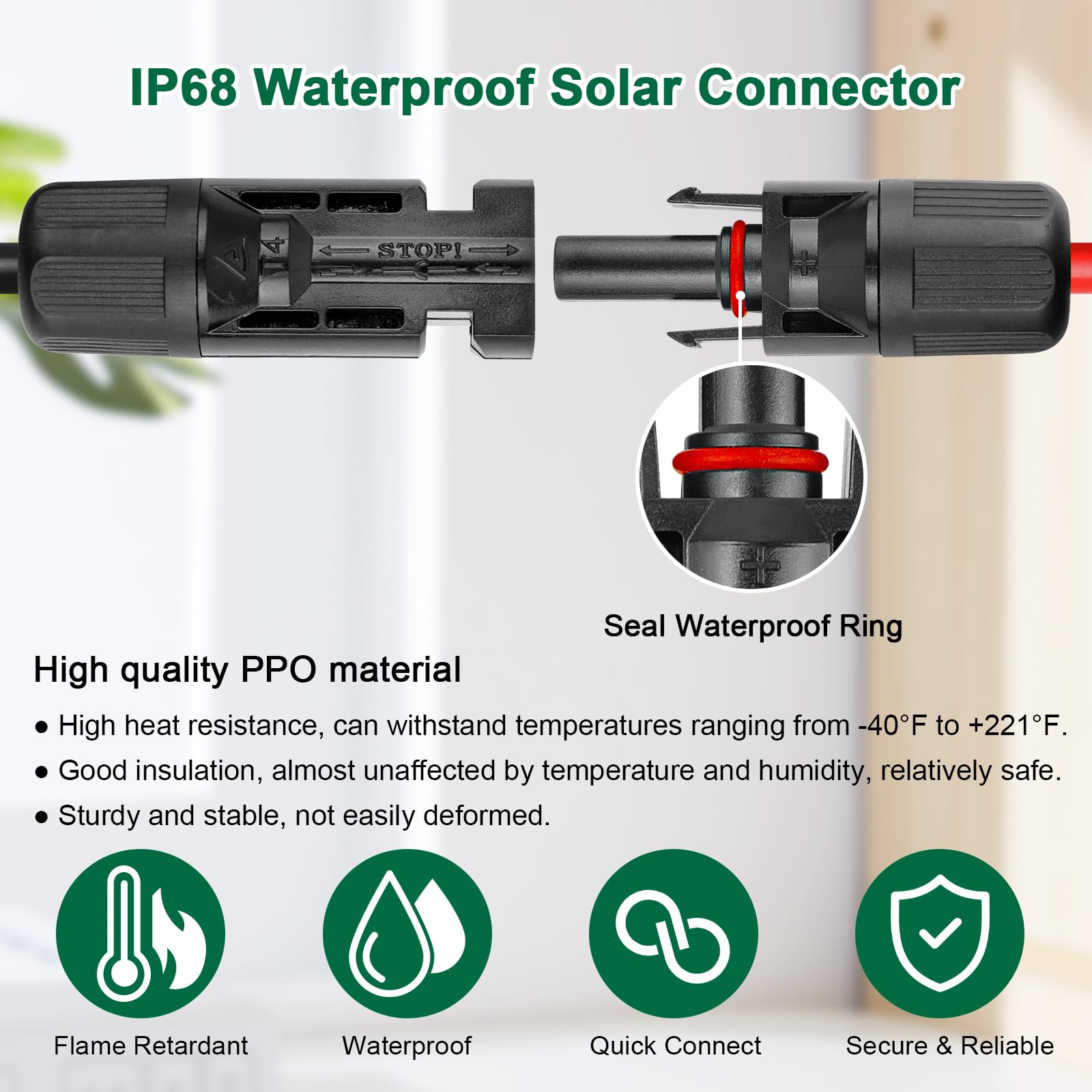Cable de extensión para panel solar, cable solar de calibre 10 de 75 pies, cable fotovoltaico de calibre 10 con conector impermeable hembra y macho para RV, sistemas fotovoltaicos, hogar, barco