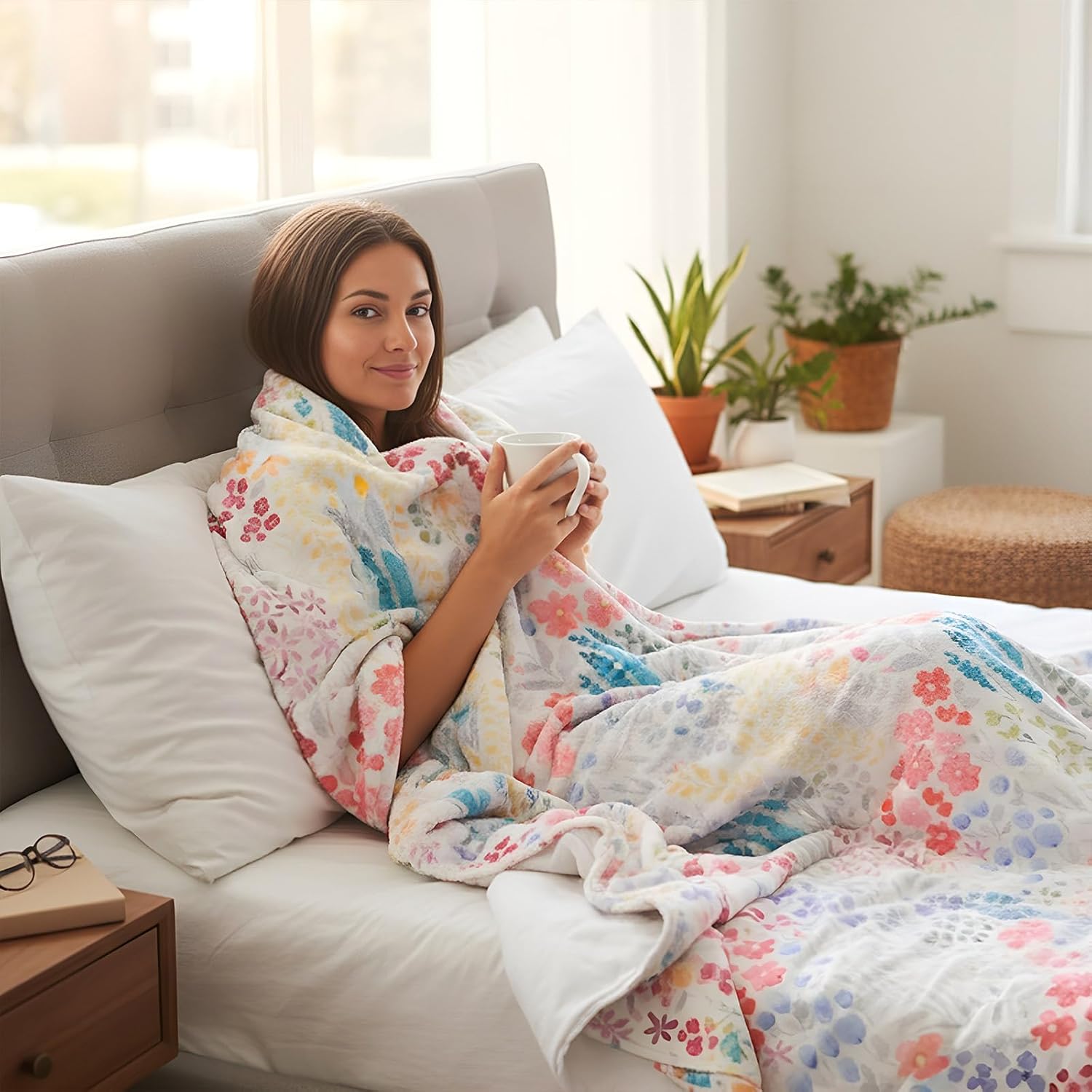 Spring Watercolor Wildflowers Throw Blanket 50"x60" Soft Warm Vintage Floral Plush Flannel Decorative Blanket for Living Room Couch Bedroom Bed, Romantic Gift for Mom Wife Girlfriend - Image 5