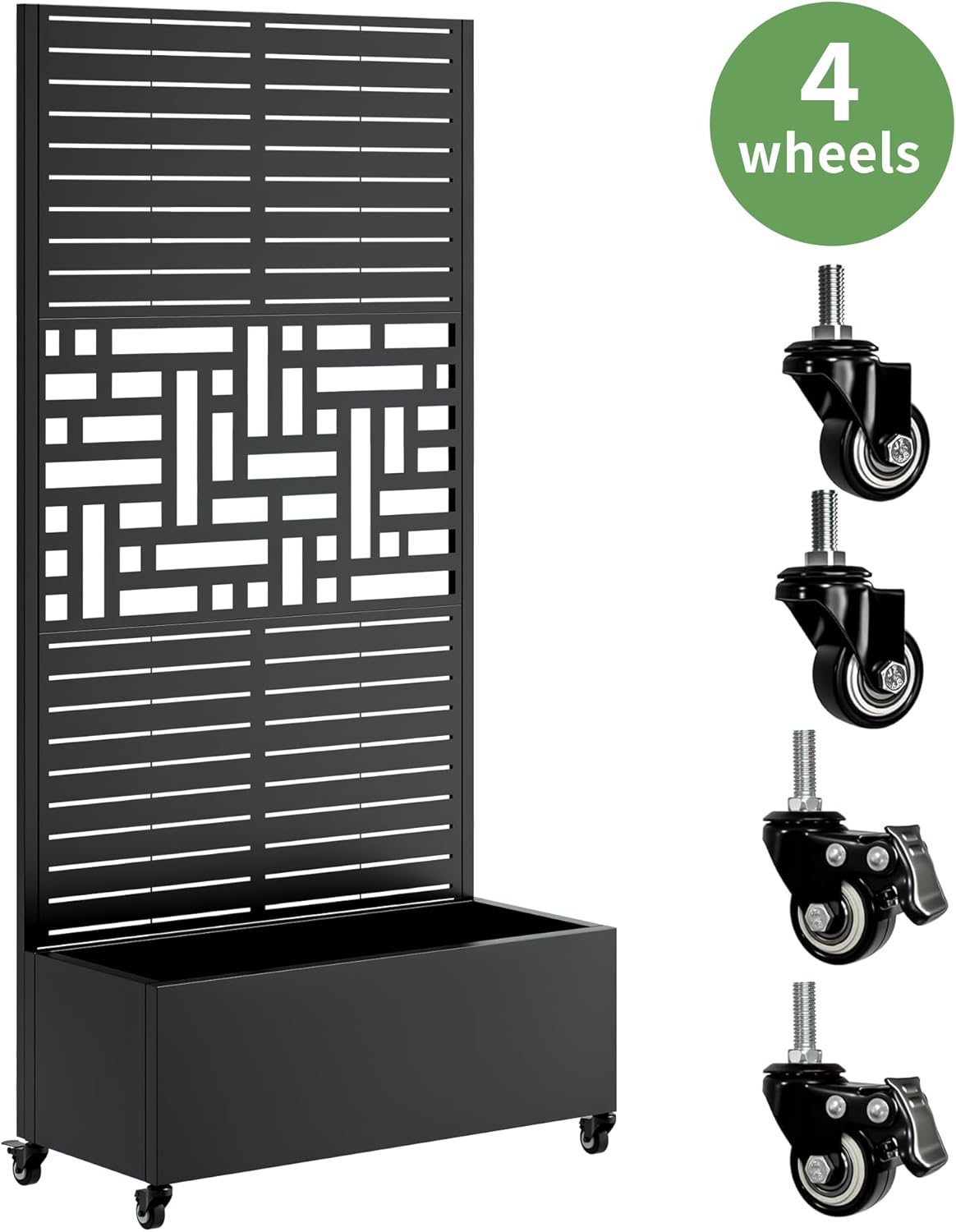 Metal Planter Box with Trellis, 12" Deep Raised Garden Bed on Wheels, Privacy Screen for Climbing Plants, Vegetables, Vines, Outdoor Balcony Patio Decor, Black Galvanized Steel