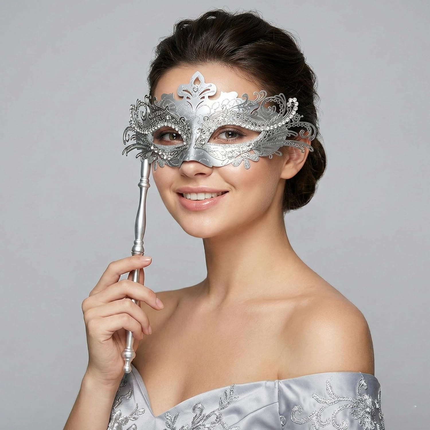 Coddsmz Masquerade Mask with Stick Venetian Mask Mardi Gras Decorations for Womens Halloween Costume Mask - Image 4