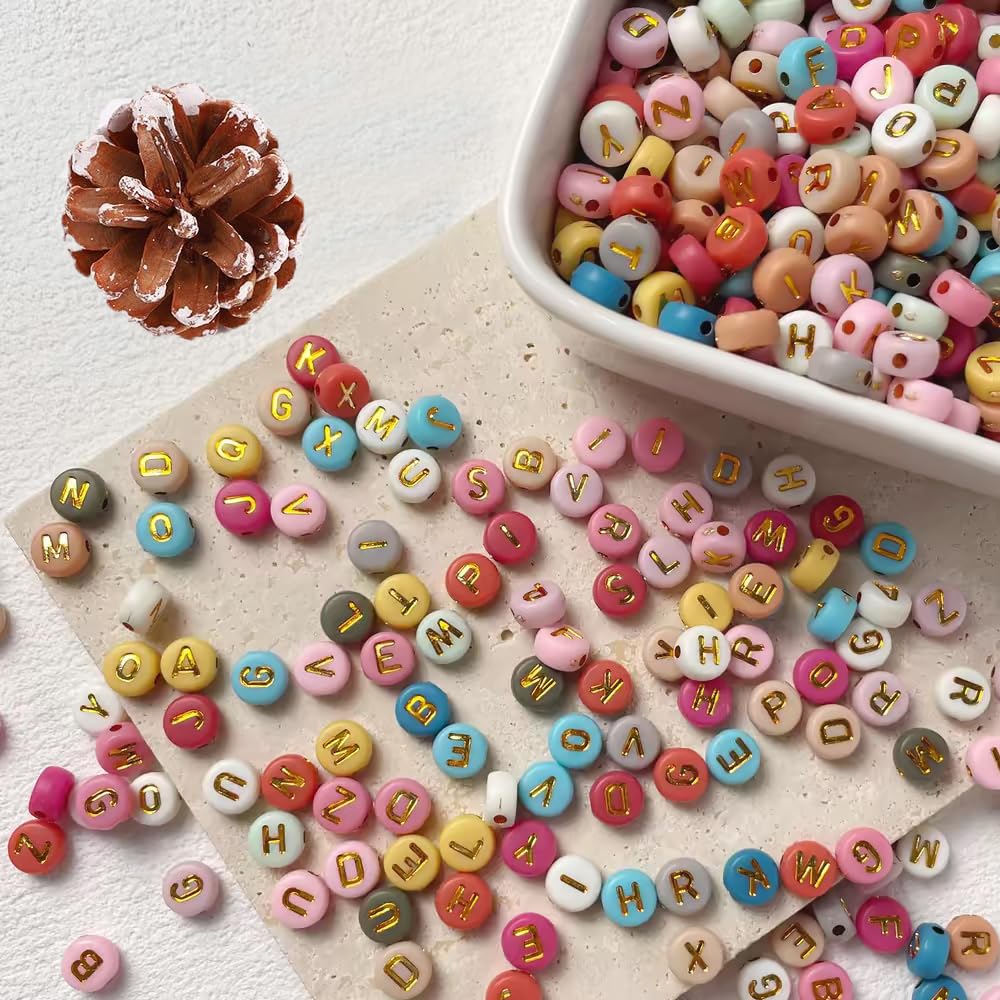 1000 Bunte Buchstaben-Perlen – 7mm, Mit Loch Zum Auffädeln, DIY Schmuck