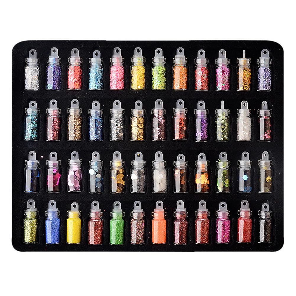 48 Colors Nail Art Glitter Nail Sequins Glitter Metallic Shining Flakes Sequins Sparkling Manicure Tips Nail Art DIY at Home Nail Supplies Nail Decorations Accessories
