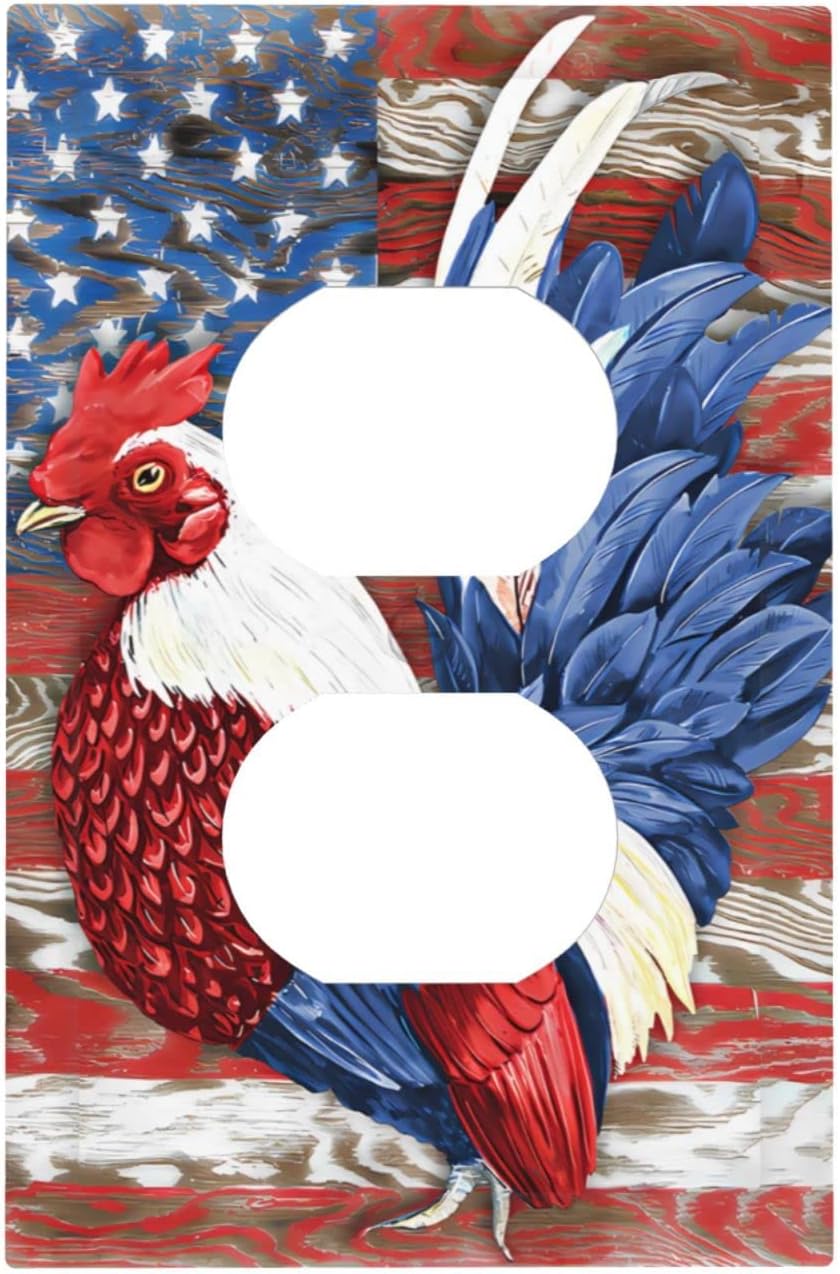 Farmhouse Wood Grain grandeur Rooster 1 Gang Single Electrical Outlet