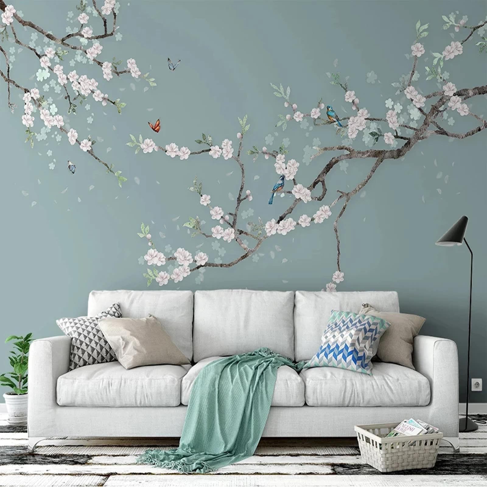 Sticker mural 3D plante oiseau papillon pour décoration mur TV