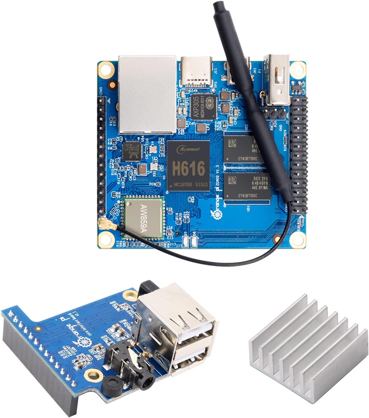 Orange Pi Zero 2 1GB DDR3 Allwinner H616 Quad Core 64 Bit with 2MB SPI Flash, Support WiFi and BT5.0,Gigabit Ethernet, Open Source Single Board Computer Run Android(Zero2+Heat Sink+Expansion Board)