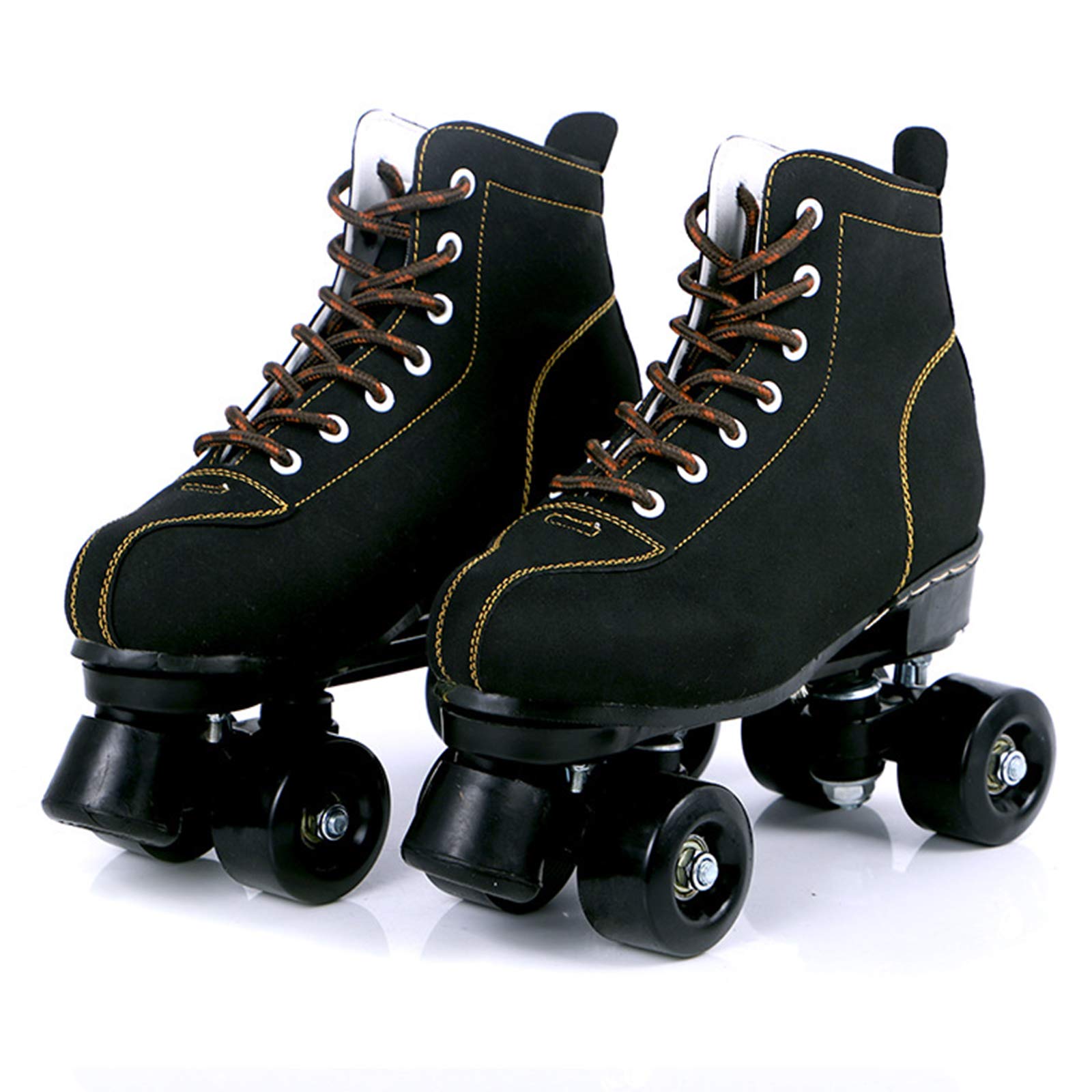 Patines Artísticos Clásicos, Patines Retro 4 Ruedas con Rueda de PU y Parte Superior de Piel de Vaca para Niños, Jóvenes, Niñas, Niños, Adultos, Hombres y Mujeres (Negro)