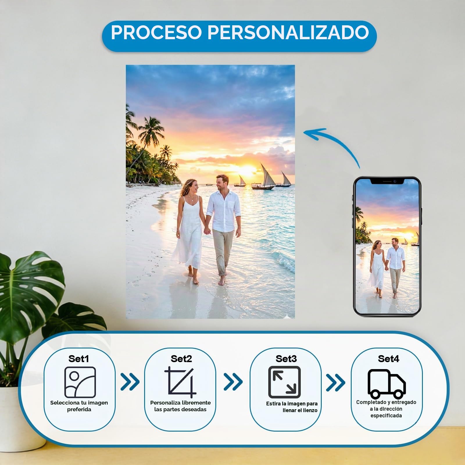 Fotos personalizadas en lienzo enmarcadas 60x120cm (24x47in), impresión personalizada de fotos con marco DIY, póster personalizado en lienzo para familia, amigo, amante, mascota, regalo de boda