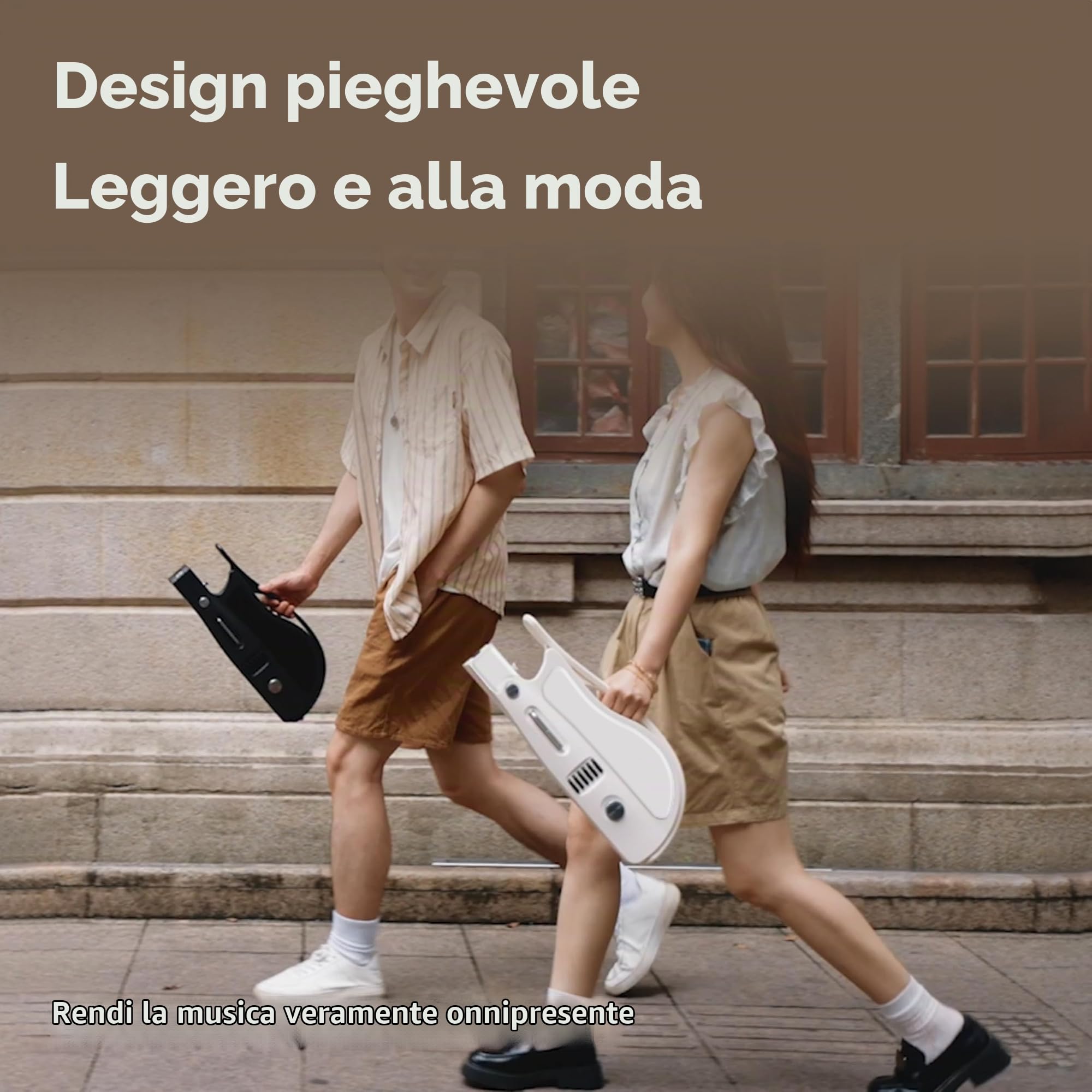 Chitarra intelligente senza corda, portatile e pieghevole con controllo app, generatore di accordi, batteria integrata e altoparlante, 100 toni sonori per principianti e bande, (Nero)