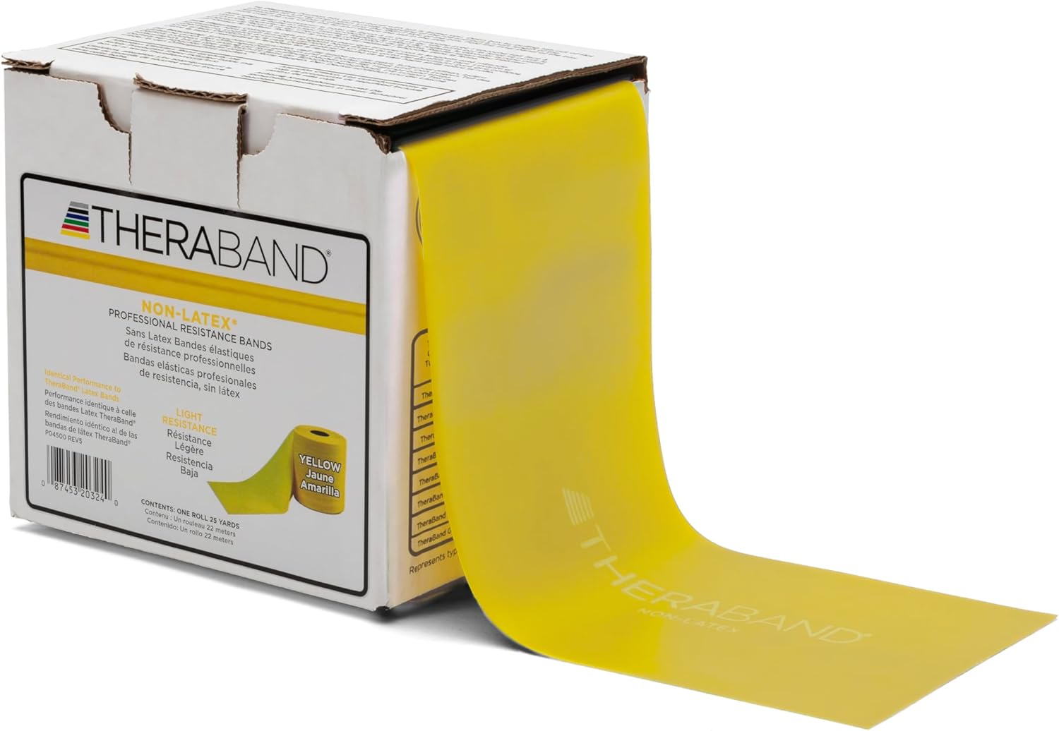THERABAND Resistance Band 25 Yard Roll, Non-Latex Professional Elastic Stretch Bands For Upper & Lower Body Exercise Workouts, Physical Therapy, Lower Pilates, Flexibility, & Rehab, Dispenser Box