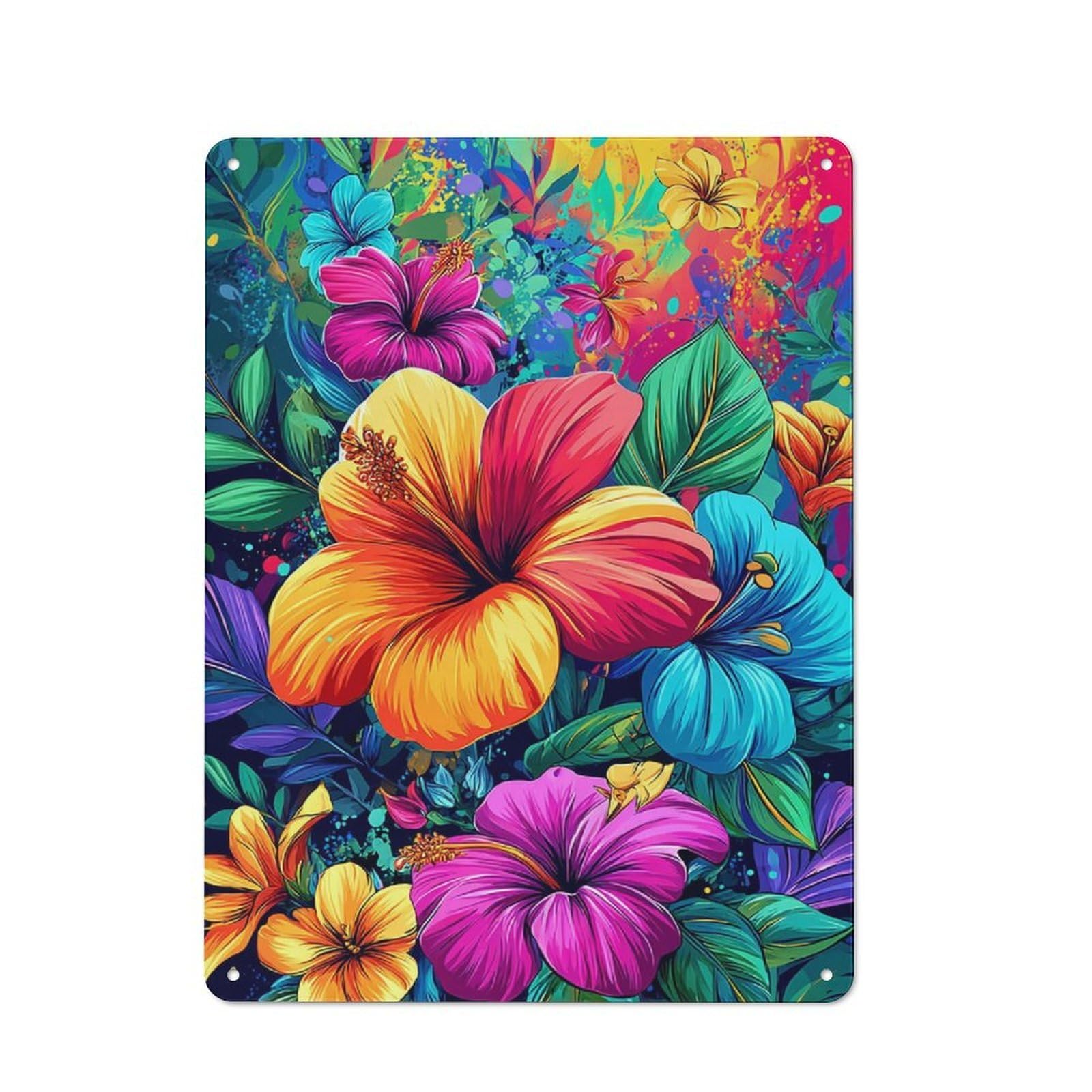 Junmoney Vibrant Tropical Floral Canvas Smart Metal Wall Decor 40X30cm, Office Metal Sign For Office, Study, Studio Or Hallway