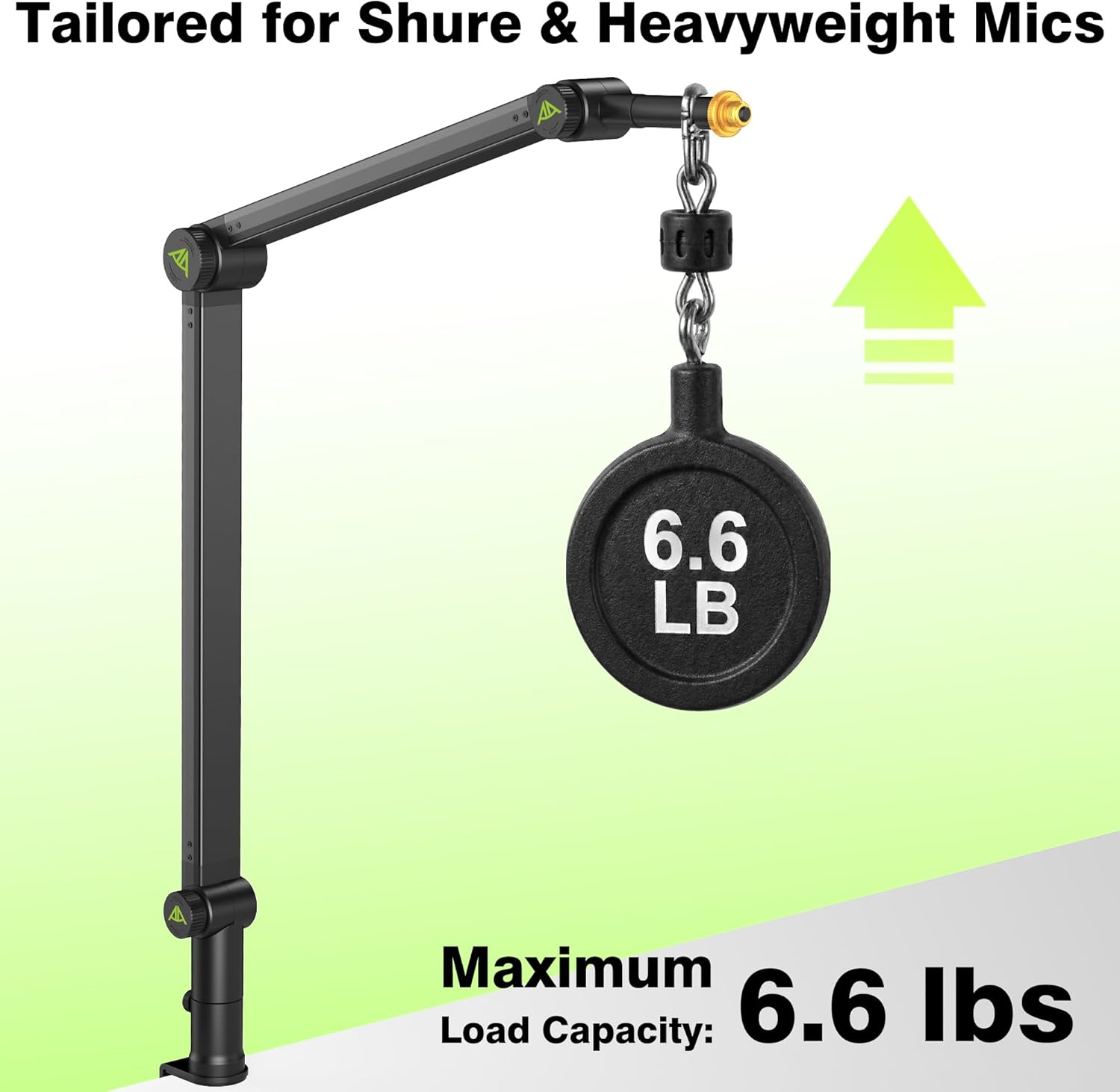 Design for Shure SM7B SM7dB MV7 Never-Sag Mic Boom Arm, Extra-Long 950mm Reach, 6.6lbs Load Capacity, Gear-Lock Suspension Microphone Stand Desk Mount for Blue Yeti Rode Heavy Mics