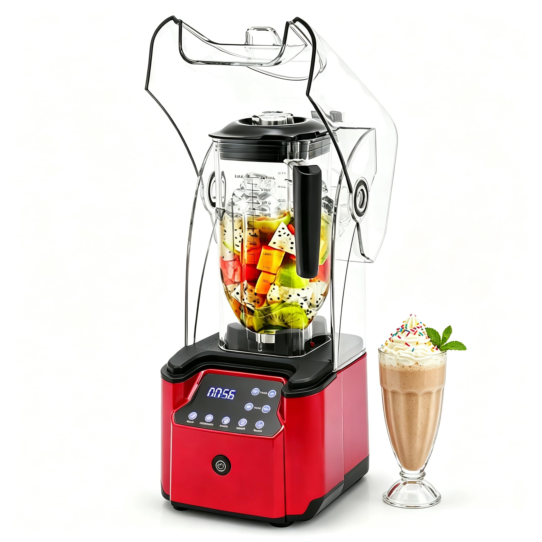 Batidora de vaso de 2,2 l, 2200 W, batidora comercial, lijadora y trituradora de hielo con cubierta insonorizada, 6 cuchillas de acero inoxidable para batidos, hielo triturado