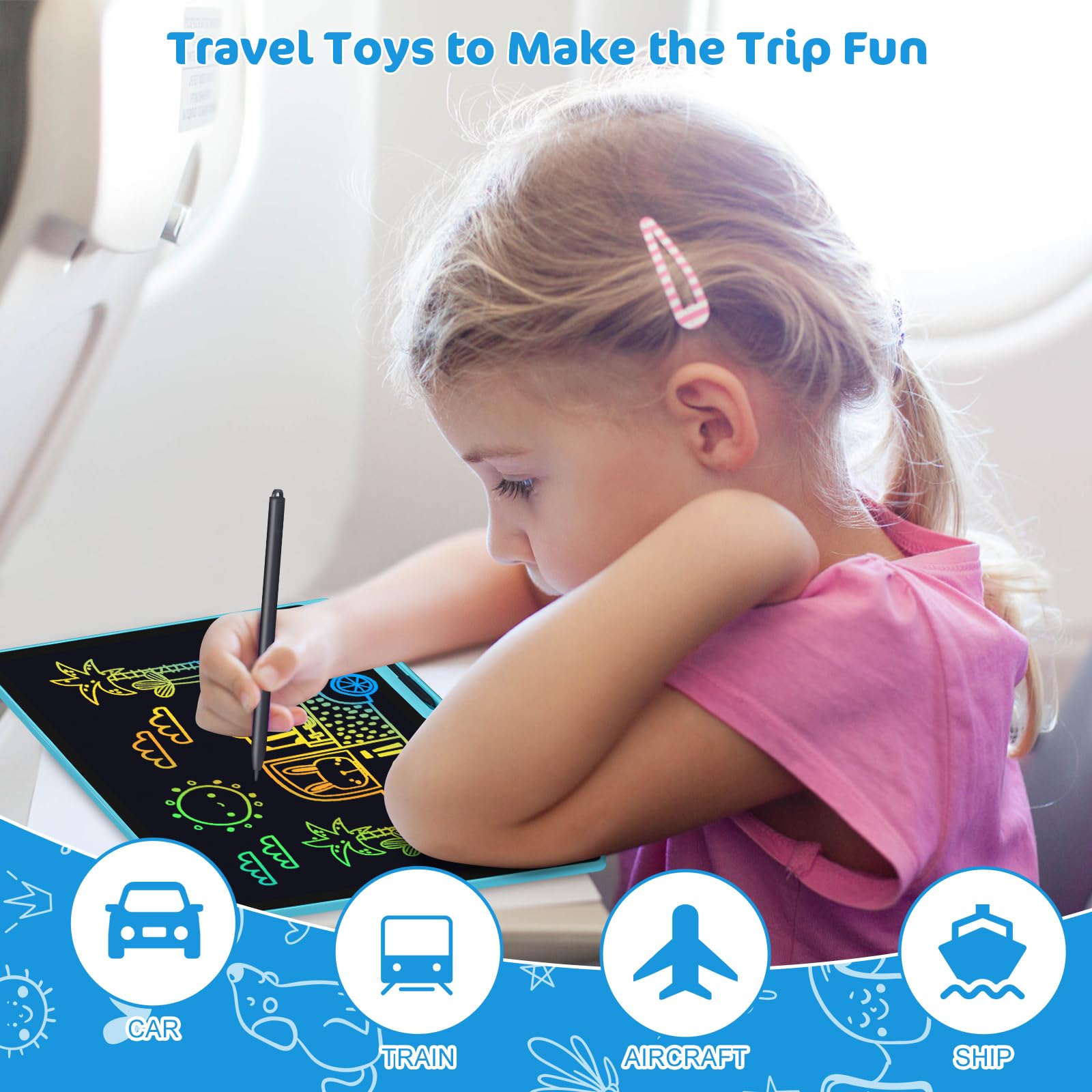 Tavoletta Grafica Bambini LCD 21 Pollici Ricaricabile, Lavagnetta Cancellabile Bambini Portatile, Pittura e Liste di Memoria Lavagna per Bambini Regalo Educativi Giocattoli Blu