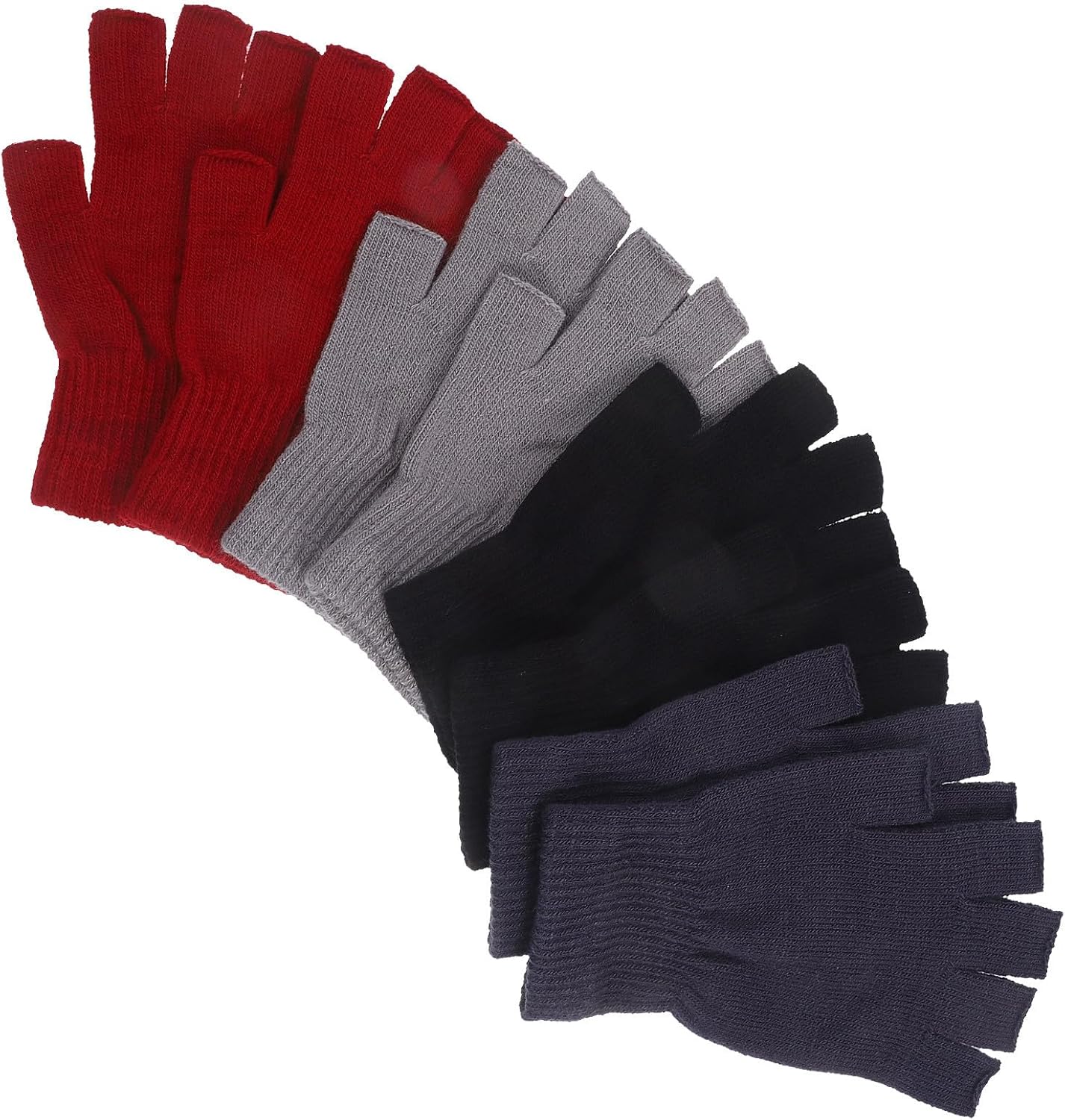 4 Pairs Women Fingerless Knit Gloves Acrylic Half Finger Warm Gloves for Outdoor Winter Adults Set in Black Burgundy Dark Charcoal Pale Gray