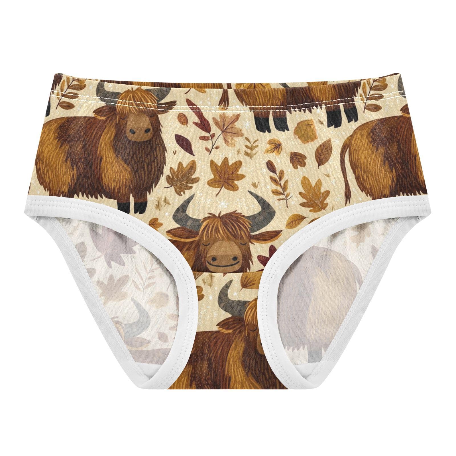 Wusikd Highland Cattle Leaves Girls Underwear Cotton Girls Briefs Soft Toddler Underwear 2T