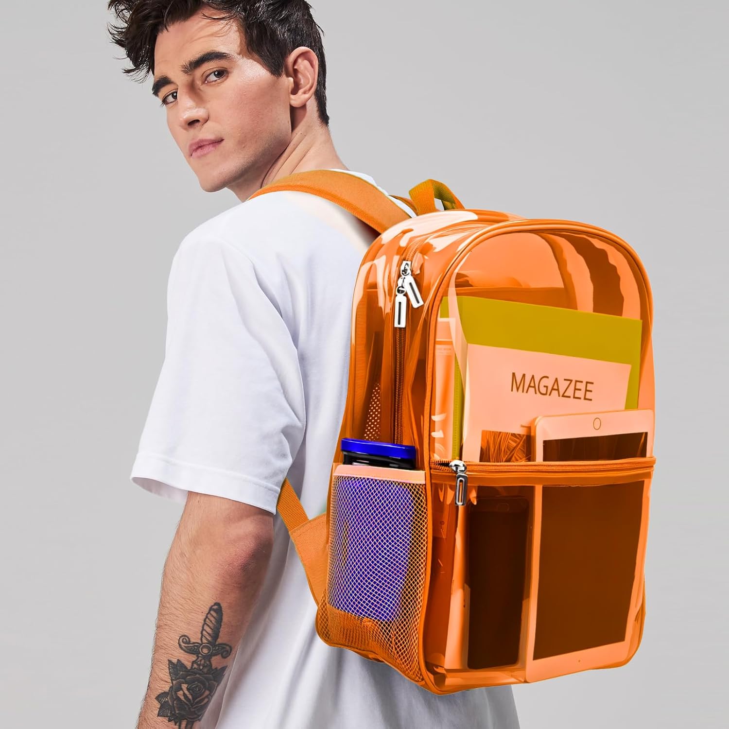 Clear Backpack Heavy Duty TPU Transparent Backpack for Sports,Work,Security Travel.(Orange) - Image 2