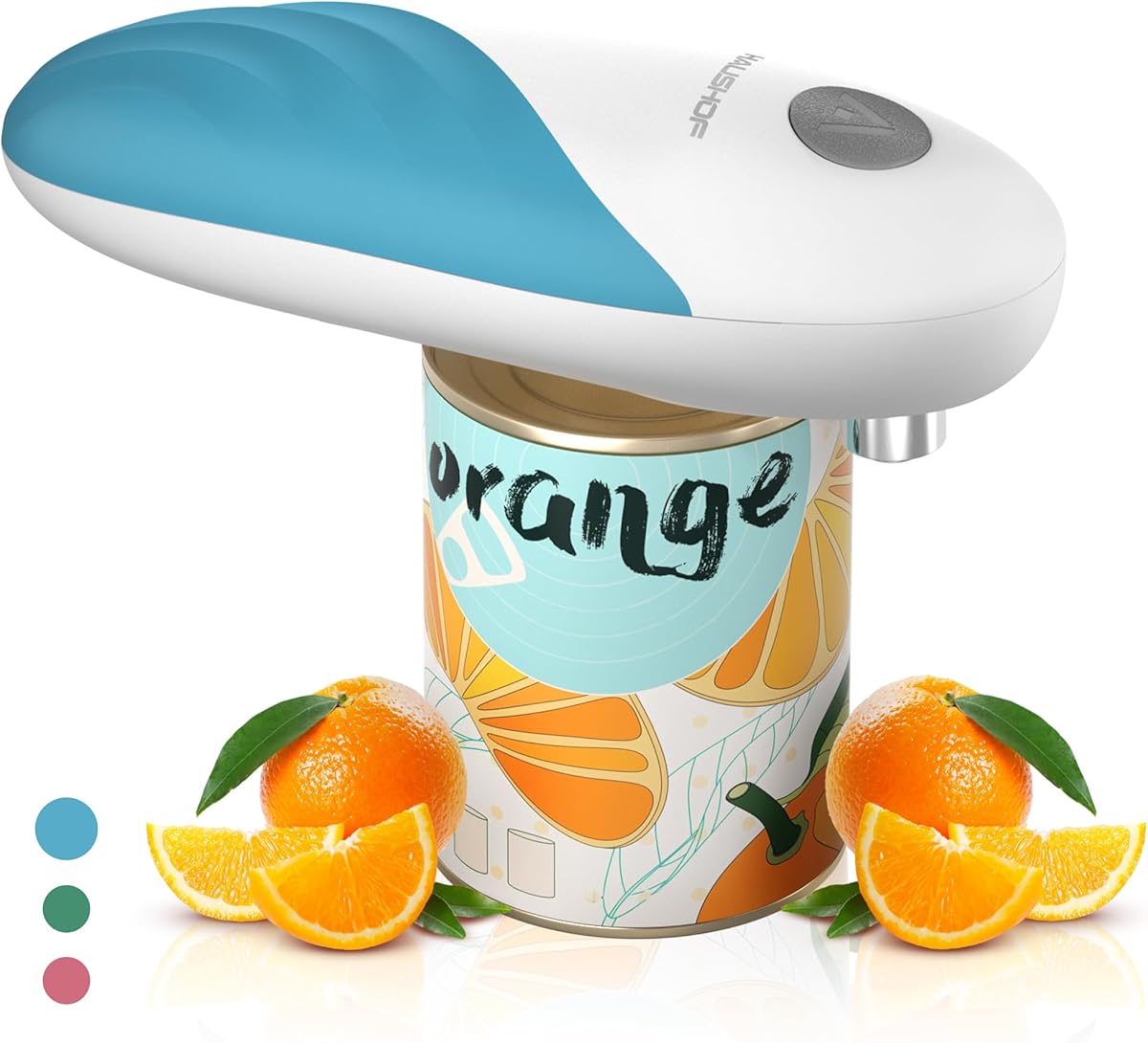 HAUSHOF Ouvre-boîte électrique automatique avec batterie, une pression pour ouvrir n'importe quelle taille, automatique, mains libres, bord lisse, adapté aux aliments, gadget de cuisine idéal pour les