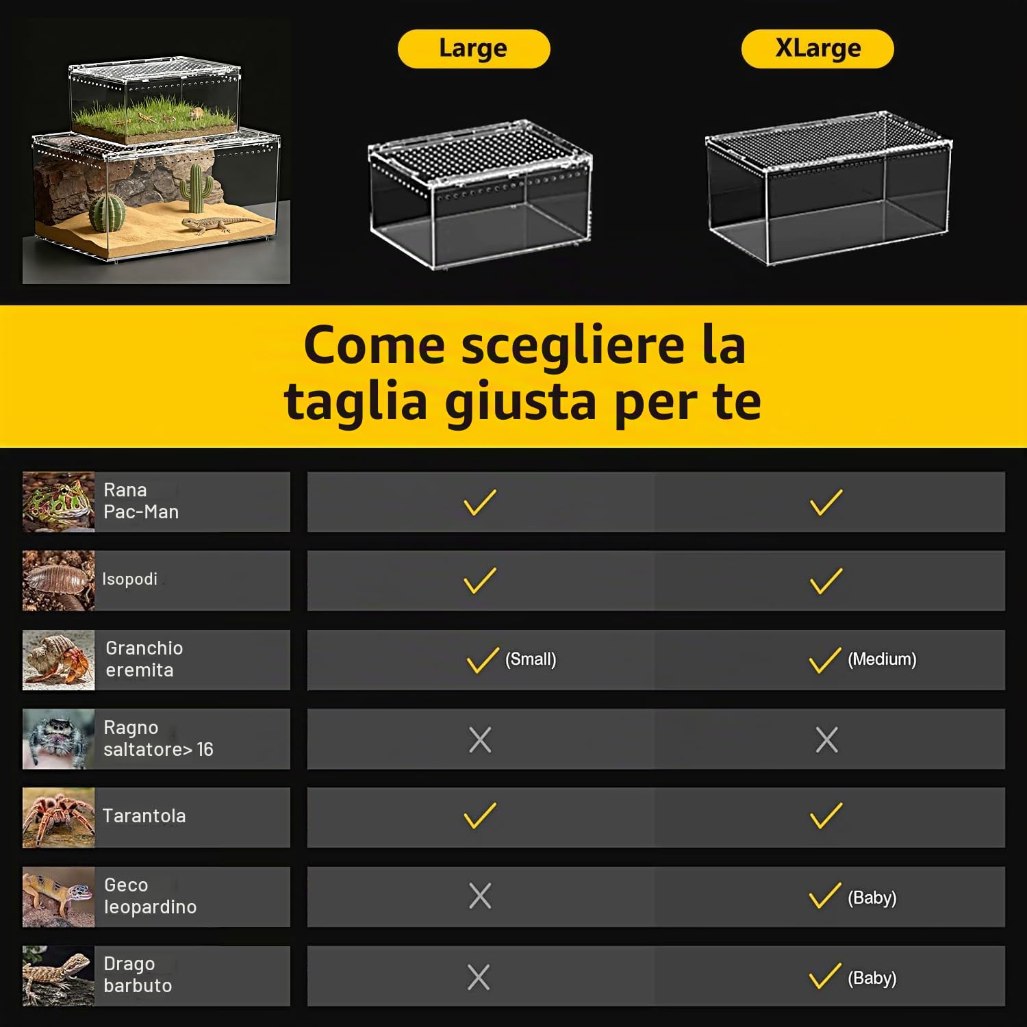 reptile tank【Nessun assemblaggio】 Recinzione per rettili con pulsante magnetico.30 x 20 x 15 cm Gabbia per recinzione per serpenti addensati, vasca per l'allevamento di rettili impilabile