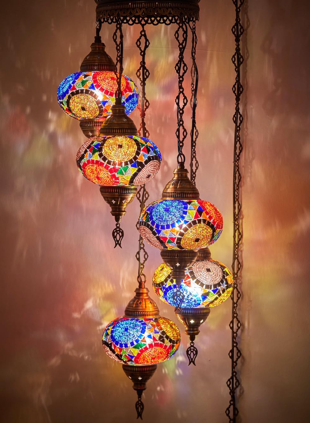 DEMMEX 3 Globe Turkish Moroccan Mosaic Swag Plug-In Chandelier