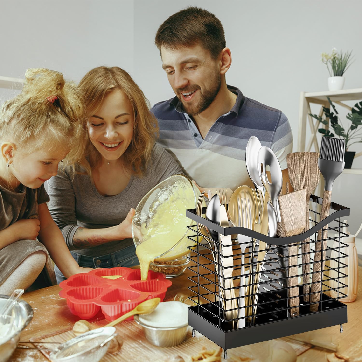 Portautensili per Posate, Cestello Portaposate Acciaio inox Scolaposate con 2 Scomparti e Scarichi Organizzatore di Posate per Forchette,Coltelli,Cucchiai, Ideale per Lavello da Cucina Piano di Lavoro